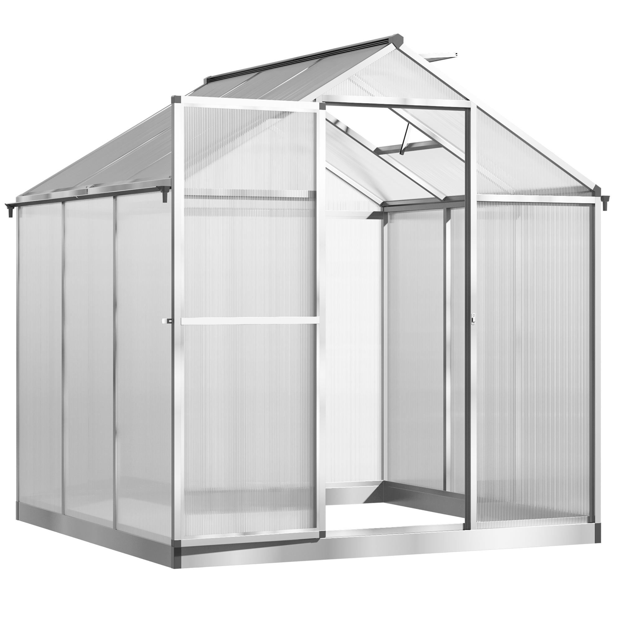Outsunny 6' x 6' x 6.4' Walk-in Garden Greenhouse Polycarbonate Panels Plants Flower Growth Shed Cold Frame Outdoor Portable Warm House Aluminum Frame, Silver