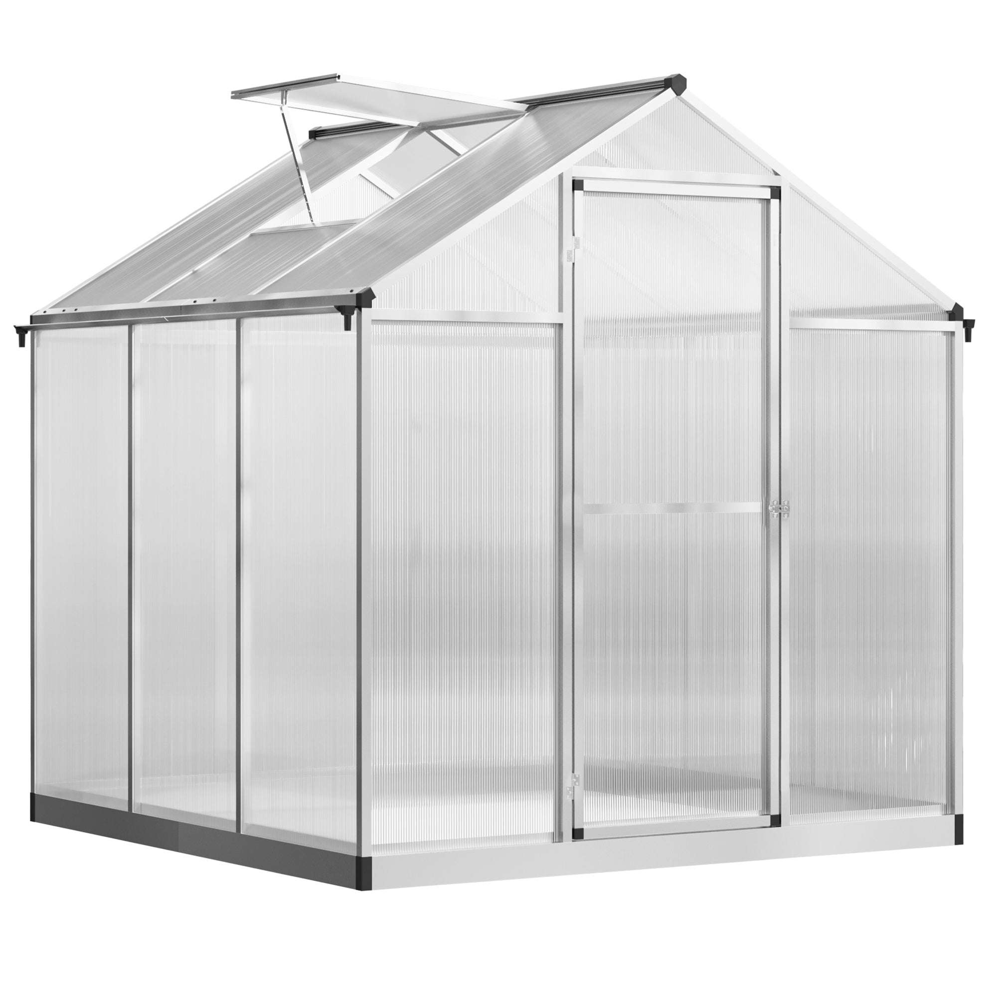 Outsunny 6' x 6' x 6.4' Walk-in Garden Greenhouse Polycarbonate Panels Plants Flower Growth Shed Cold Frame Outdoor Portable Warm House Aluminum Frame, Silver