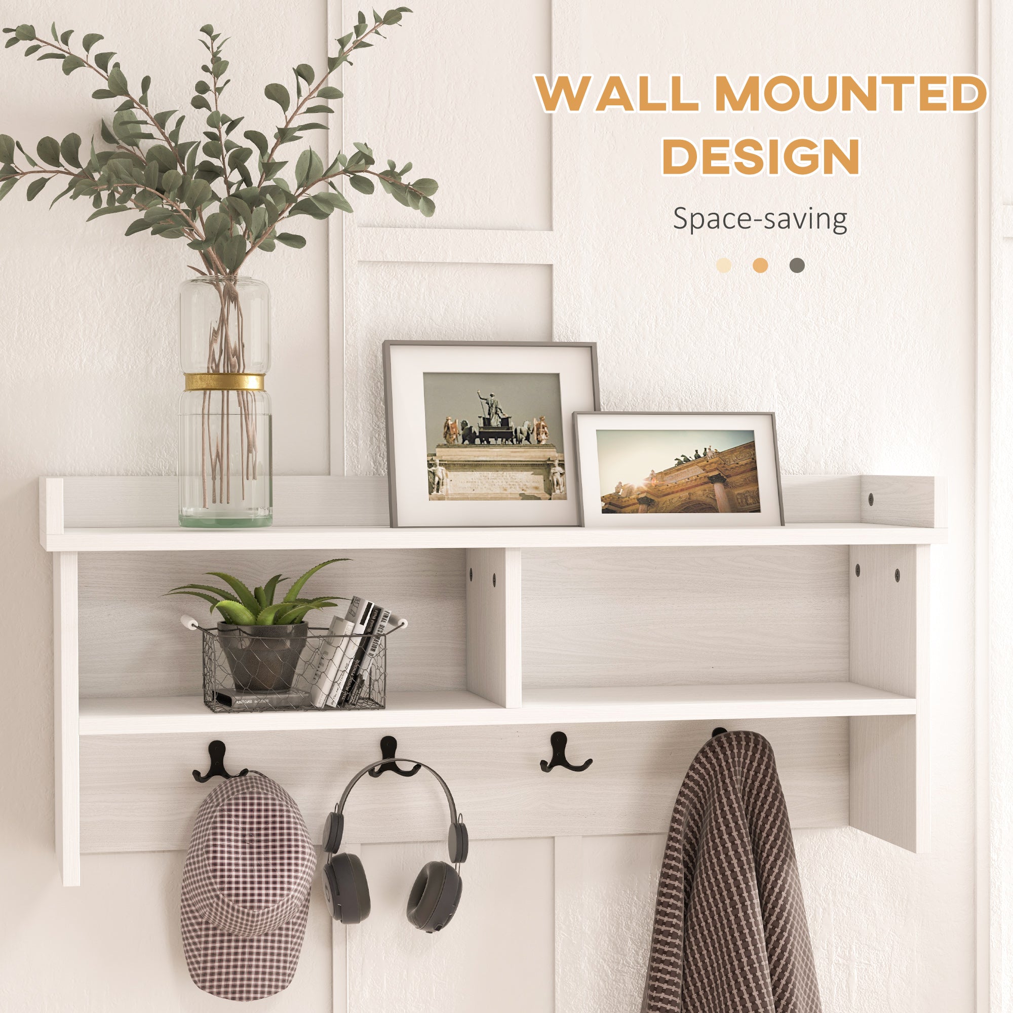 HOMCOM Coat Rack Shoe Bench Set, Entryway Shoe Bench with 8 Storage Cubbies, 4 Hooks, Modern Hall Tree for Hallway, Living Room and Bedroom, White