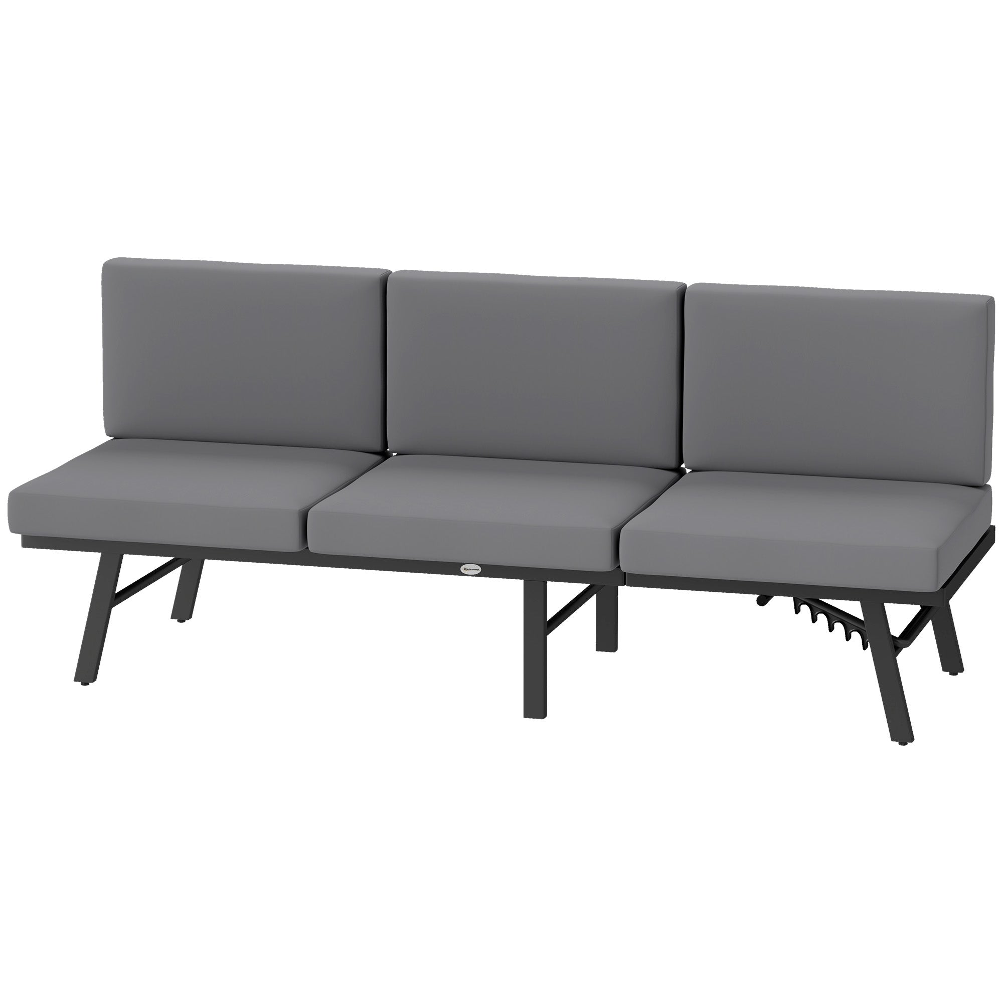 Outsunny 3-in-1 Convertible Outdoor Sofa, 3-Seater Outdoor Couch with Cushions, 5-Position Adjustable Reclining Lounge Chair, Patio Loveseat with Folding Center Table, Grey