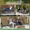 Outsunny 3-in-1 Convertible Outdoor Sofa, 3-Seater Outdoor Couch with Cushions, 5-Position Adjustable Reclining Lounge Chair, Patio Loveseat with Folding Center Table, Grey