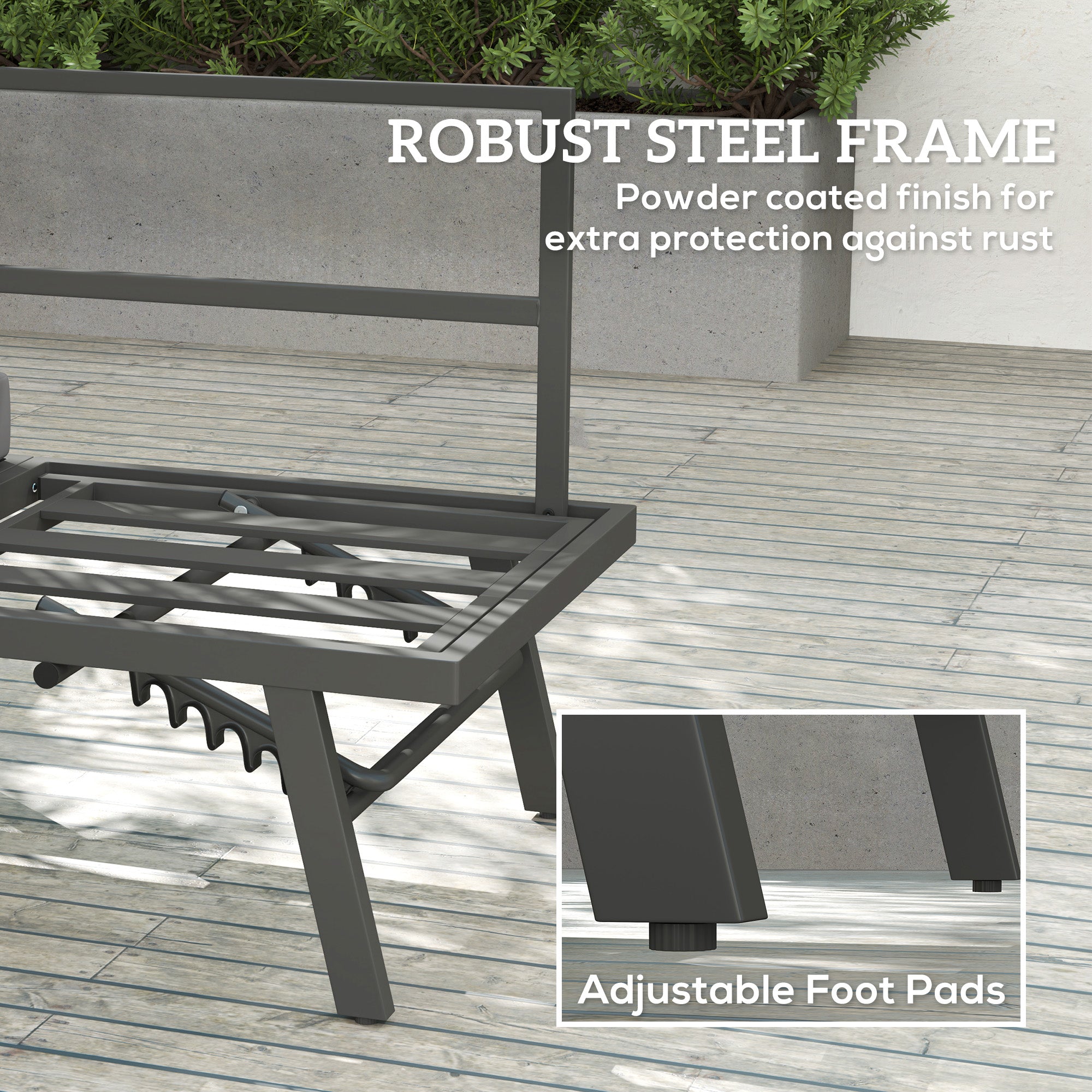 Outsunny 3-in-1 Convertible Outdoor Sofa, 3-Seater Outdoor Couch with Cushions, 5-Position Adjustable Reclining Lounge Chair, Patio Loveseat with Folding Center Table, Grey