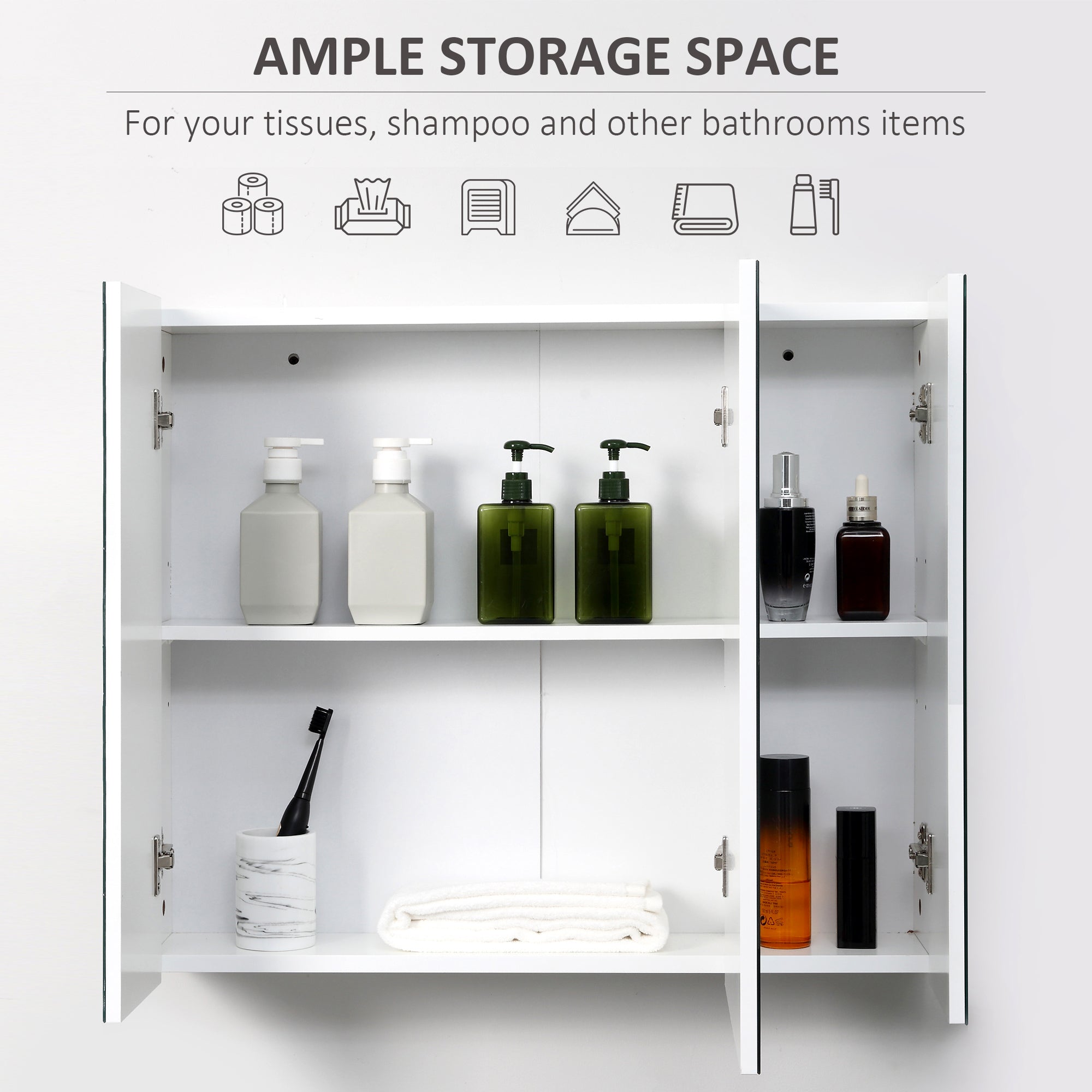 kleankin 28" x 24" Medicine Cabinet, Wall Mounted Bathroom Mirror Cabinet with Mirrored Doors, Adjustable Shelves, White