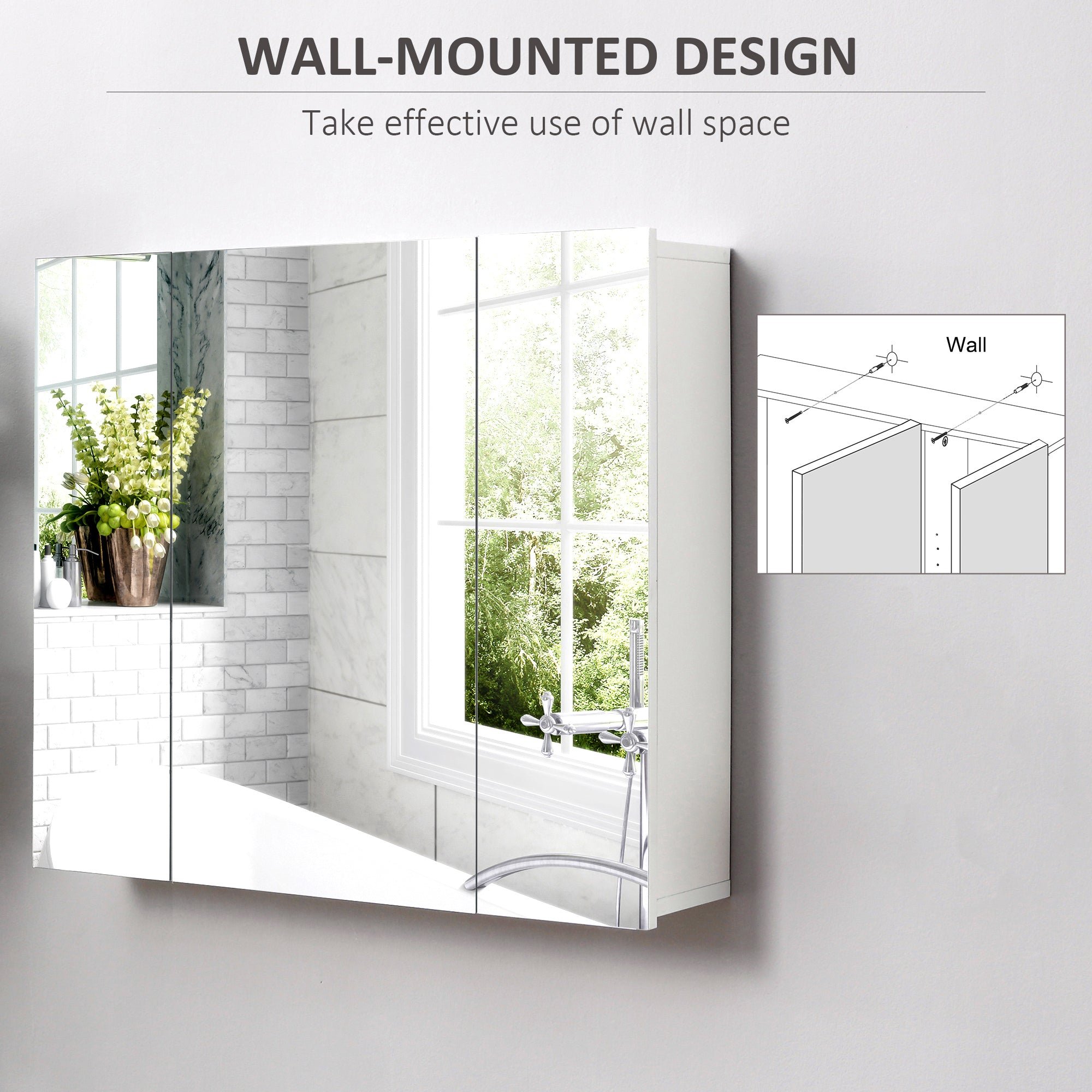 kleankin 28" x 24" Medicine Cabinet, Wall Mounted Bathroom Mirror Cabinet with Mirrored Doors, Adjustable Shelves, White