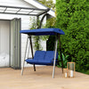Outsunny 2 Seater Covered Outdoor Swing Chair Porch Swing Bench Lounger Hammock with Removable Cushion Tilt Canopy, Dark Blue