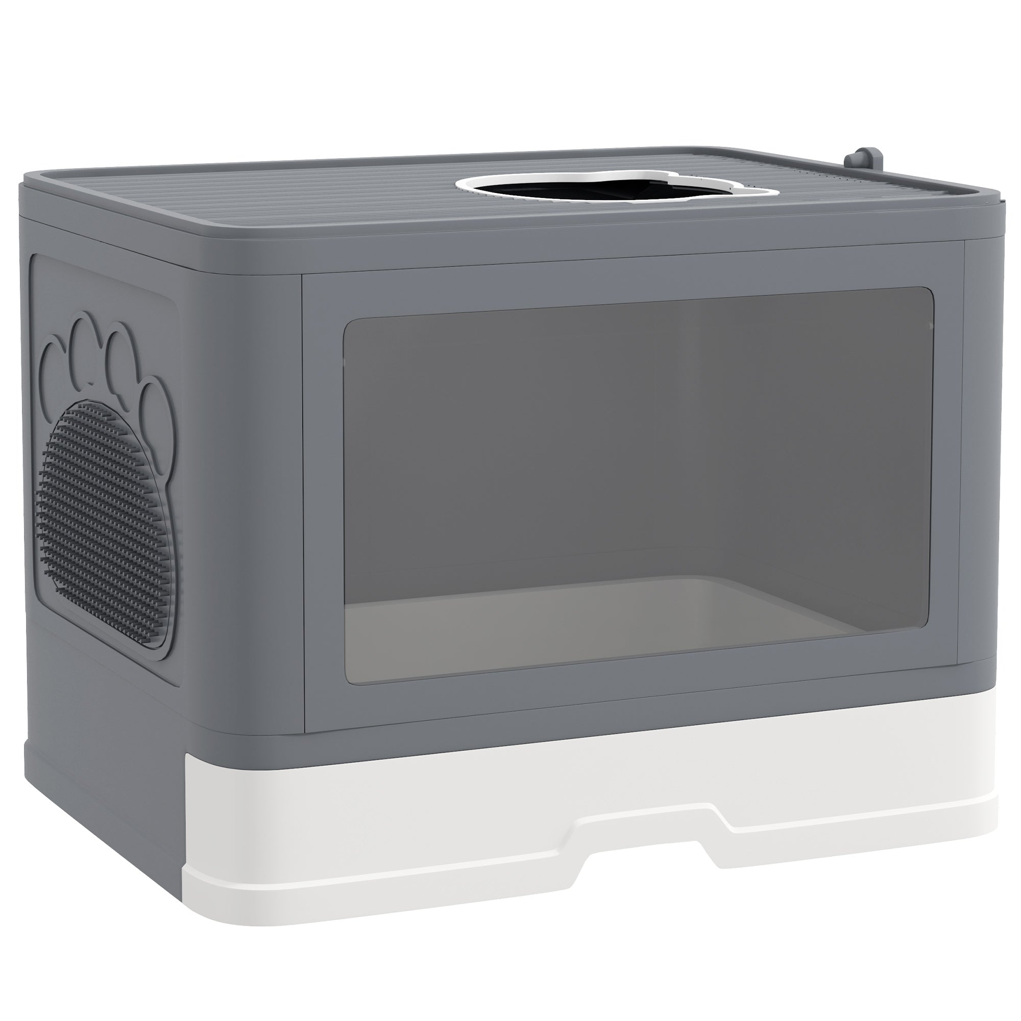 PawHut Cat Litter Tray with Hood Cat Litter Box with Brush, Front Entry, Top Exit, Removable Tray, Scoop, 48.5 x 38 x 36.5cm - Grey