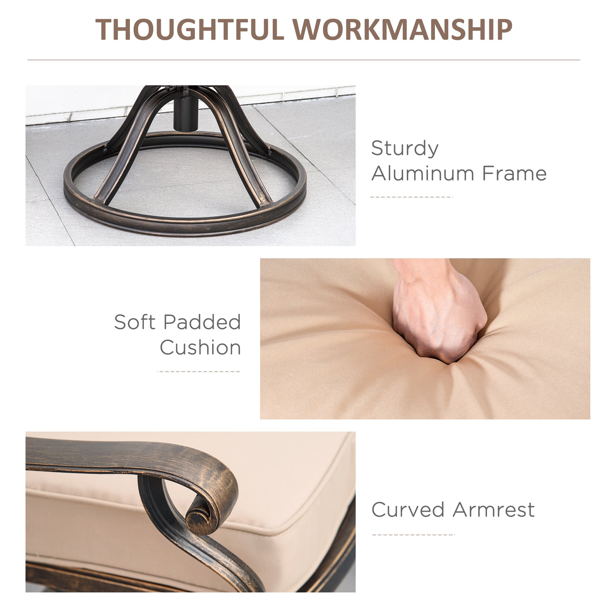 Outsunny 2-Piece Outdoor Bistro Set, 360° Swivel Rocking Chairs with Cushion, Aluminum Frame, Yard, Lawn, Porch, Garden Furniture, Bronze