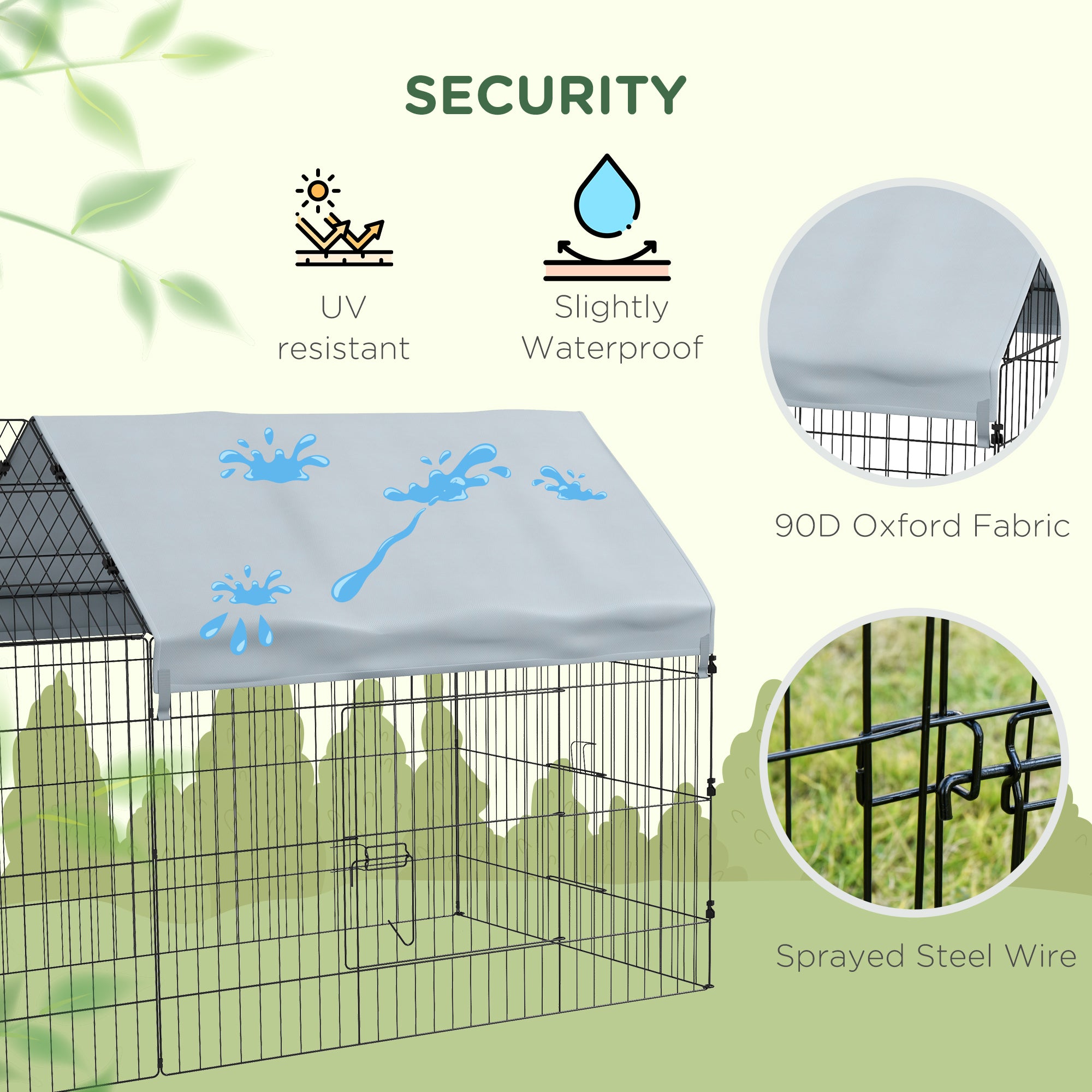 PawHut 87" Small Animal Cage, Pet Playpen for Chicken, Rabbits, Chinchillas, Outdoor Small Animal Playpen with Spire Roof, Silver