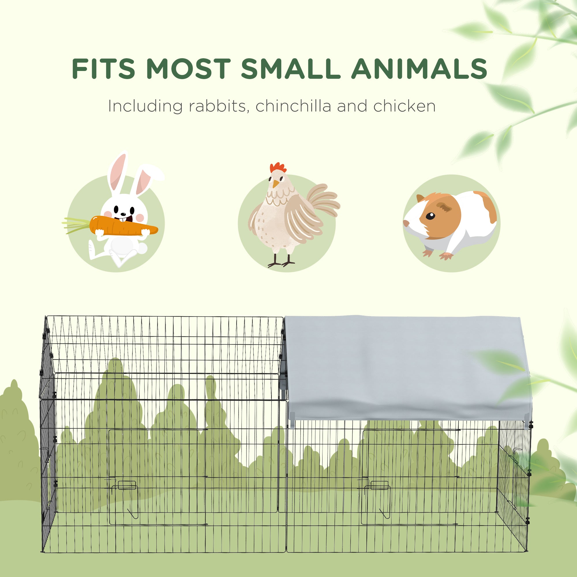 PawHut 87" Small Animal Cage, Pet Playpen for Chicken, Rabbits, Chinchillas, Outdoor Small Animal Playpen with Spire Roof, Silver