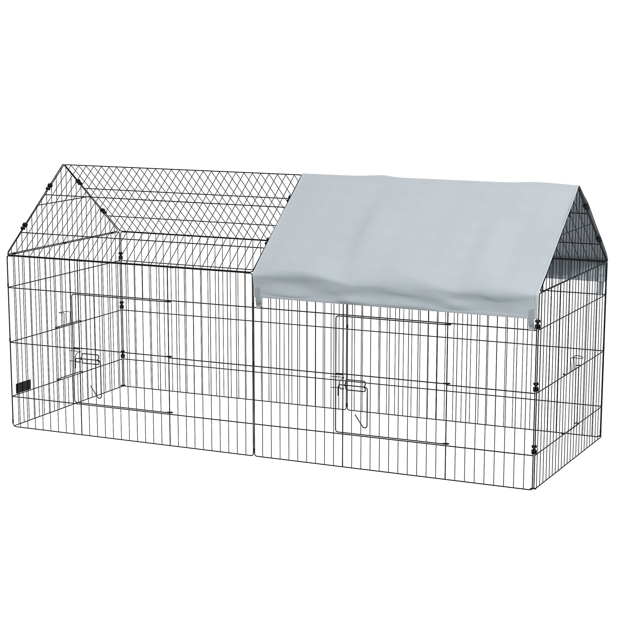 PawHut 87" Small Animal Cage, Pet Playpen for Chicken, Rabbits, Chinchillas, Outdoor Small Animal Playpen with Spire Roof, Silver