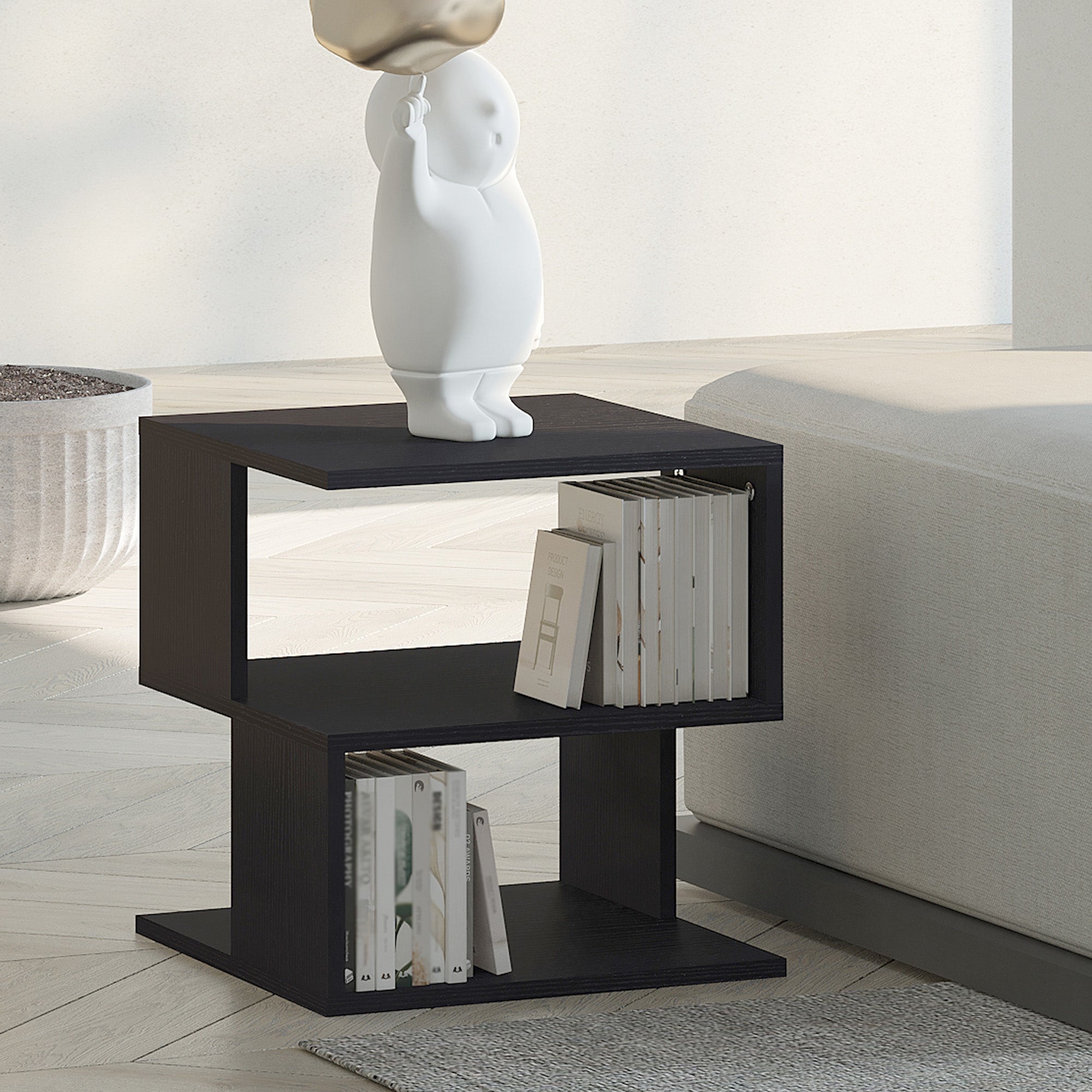 HOMCOM Side Table with Storage, Small End Table with 3-Tier Shelf, Square Coffee Table for Living Room, Black