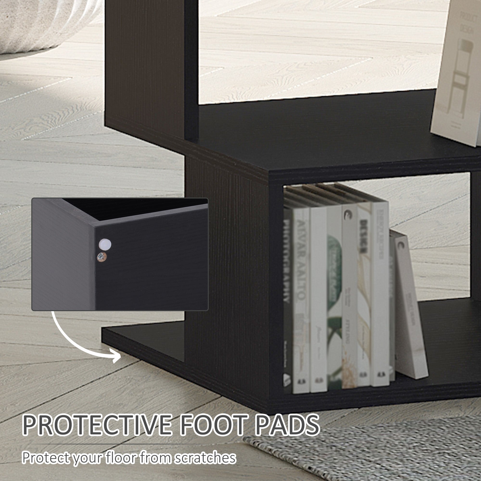 HOMCOM Side Table with Storage, Small End Table with 3-Tier Shelf, Square Coffee Table for Living Room, Black