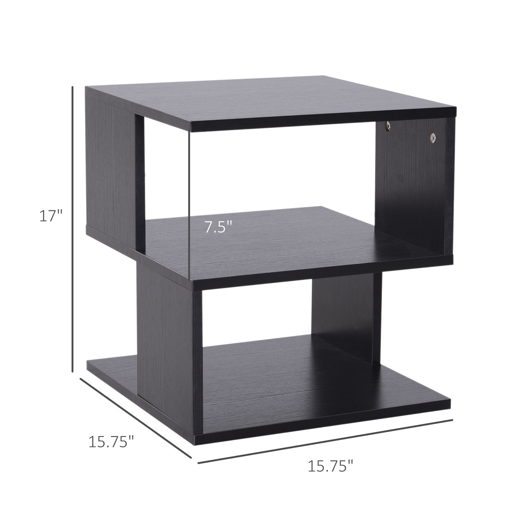 HOMCOM Side Table with Storage, Small End Table with 3-Tier Shelf, Square Coffee Table for Living Room, Black
