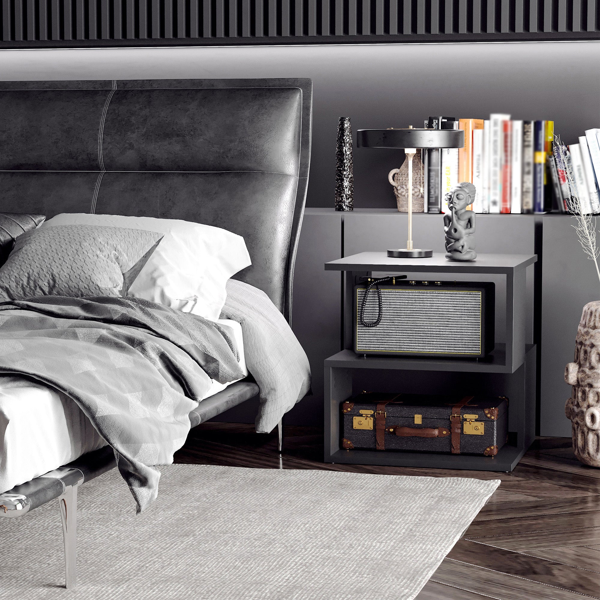 HOMCOM Side Table with Storage, Small End Table with 3-Tier Shelf, Square Coffee Table for Living Room, Black