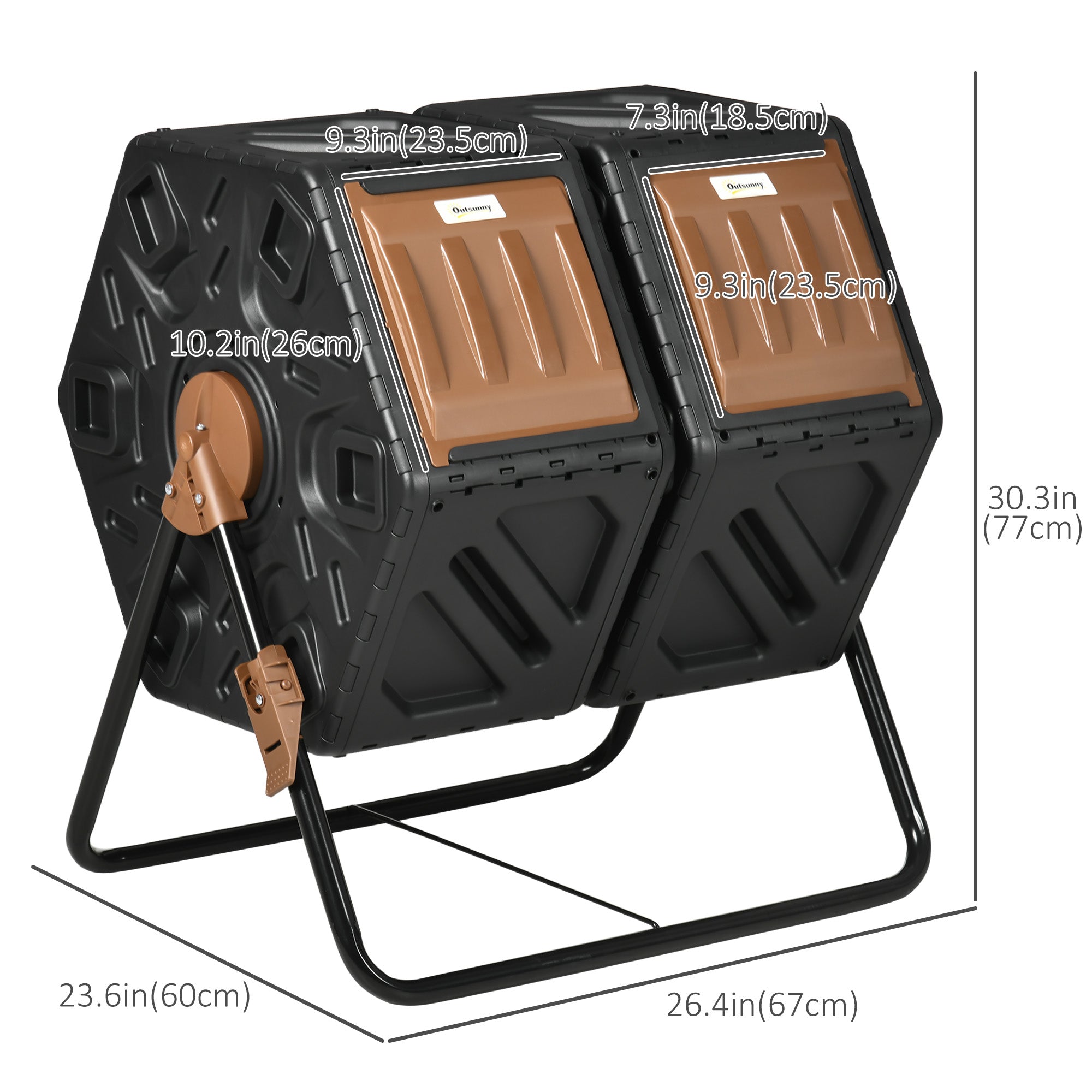 Outsunny 34.5 Gallon Dual Chamber Compost Bin, Rotating Composter, Compost Tumbler with 24 Ventilation Openings and Steel Legs, Brown