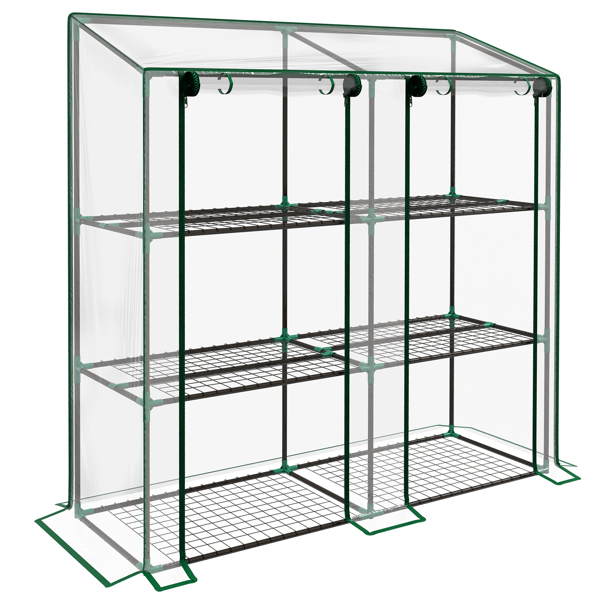 Outsunny Lean-to Mini Greenhouse with 3 Tier Shelves, Portable Green House with 2 Roll-up Doors, Garden Plant Grow Hot House for Indoor Outdoor, 56.3"x18.1"x59.4", Clear