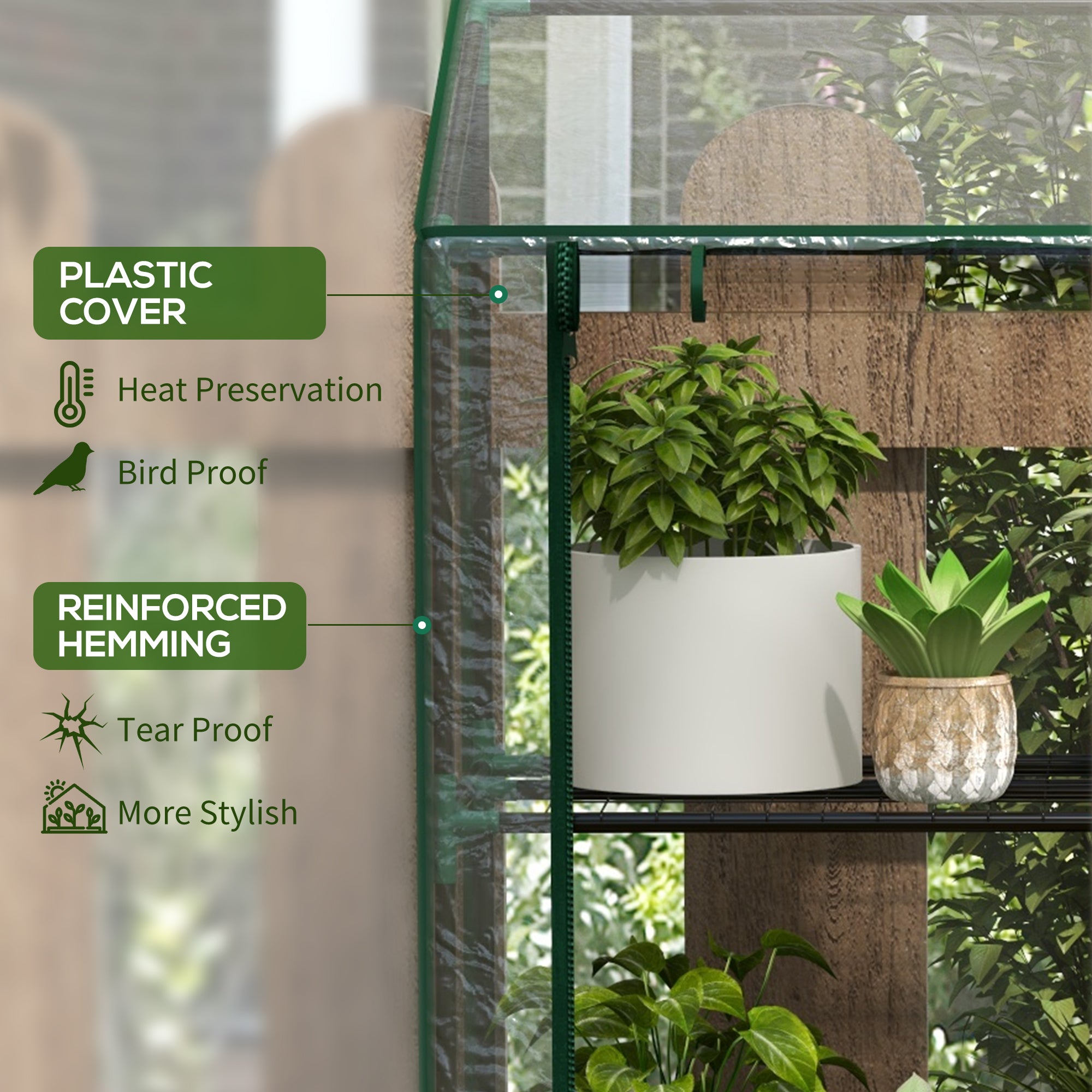 Outsunny Lean-to Mini Greenhouse with 3 Tier Shelves, Portable Green House with 2 Roll-up Doors, Garden Plant Grow Hot House for Indoor Outdoor, 56.3"x18.1"x59.4", Clear