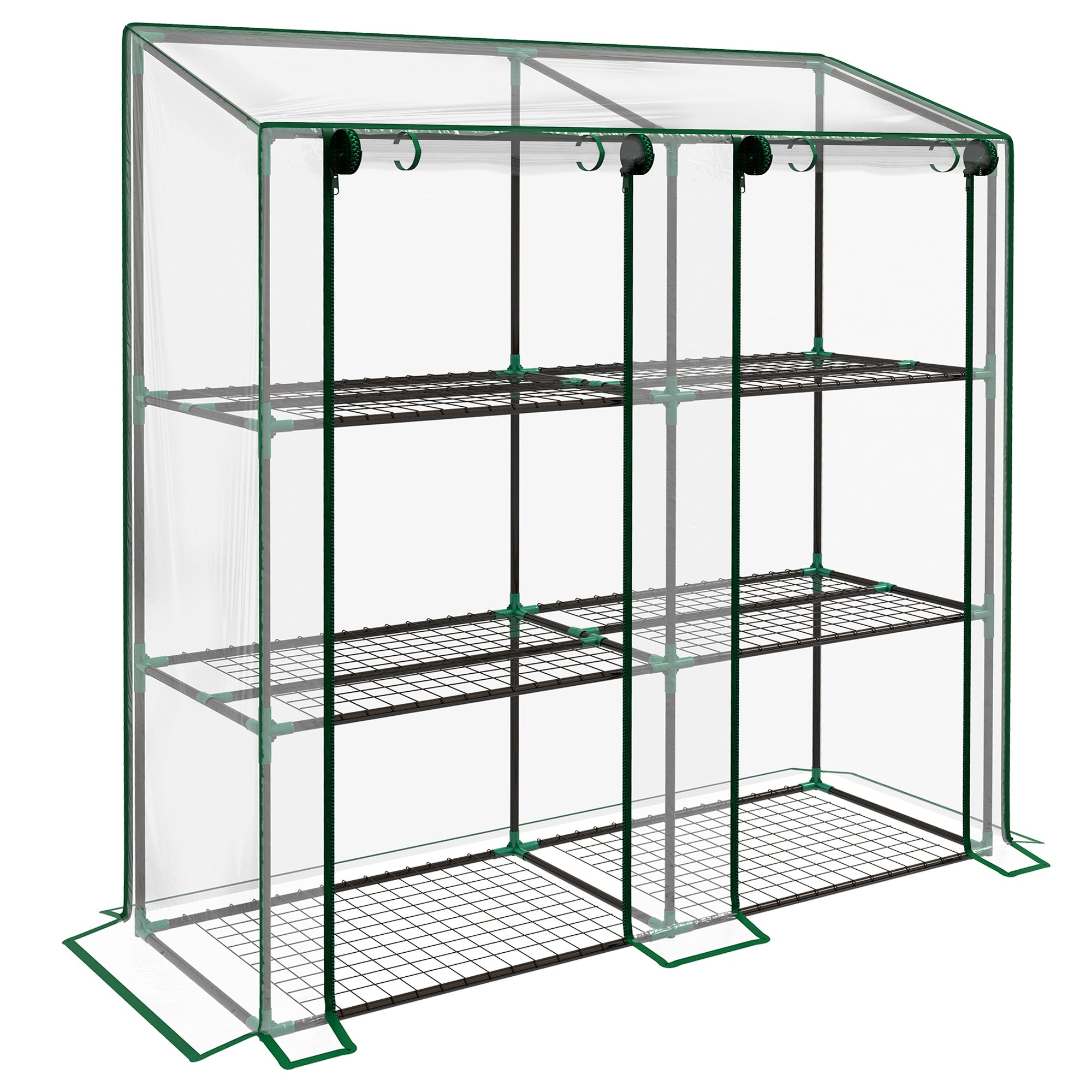 Outsunny Lean-to Mini Greenhouse with 3 Tier Shelves, Portable Green House with 2 Roll-up Doors, Garden Plant Grow Hot House for Indoor Outdoor, 56.3
