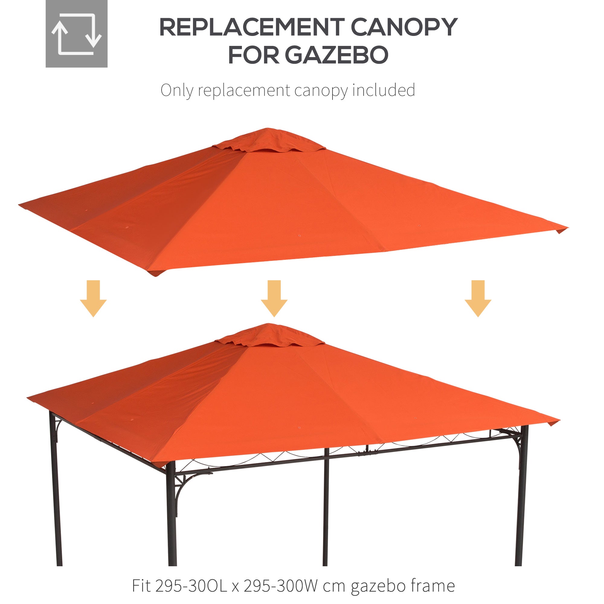 Outsunny 9.8' x 9.7' Square Gazebo Canopy Replacement UV Protected Top Cover Sun Shade Orange