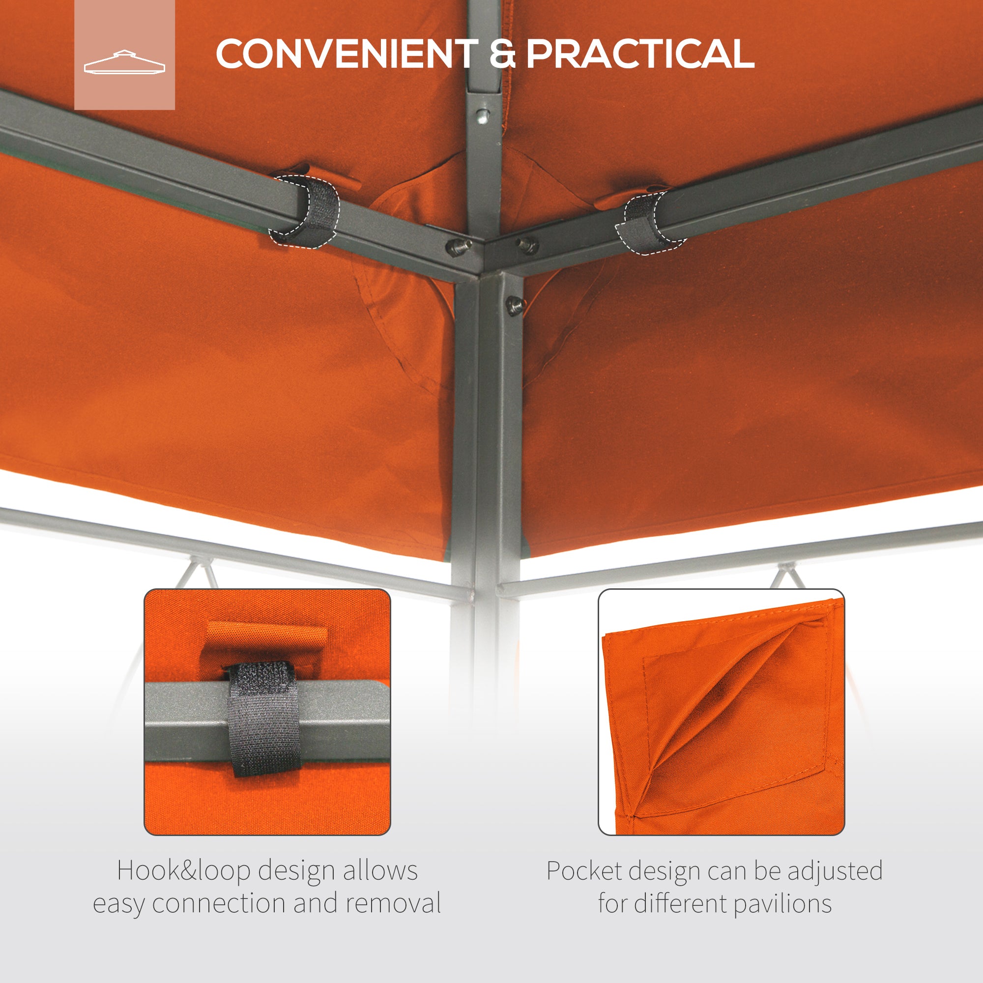 Outsunny 9.8' x 9.7' Square Gazebo Canopy Replacement UV Protected Top Cover Sun Shade Orange