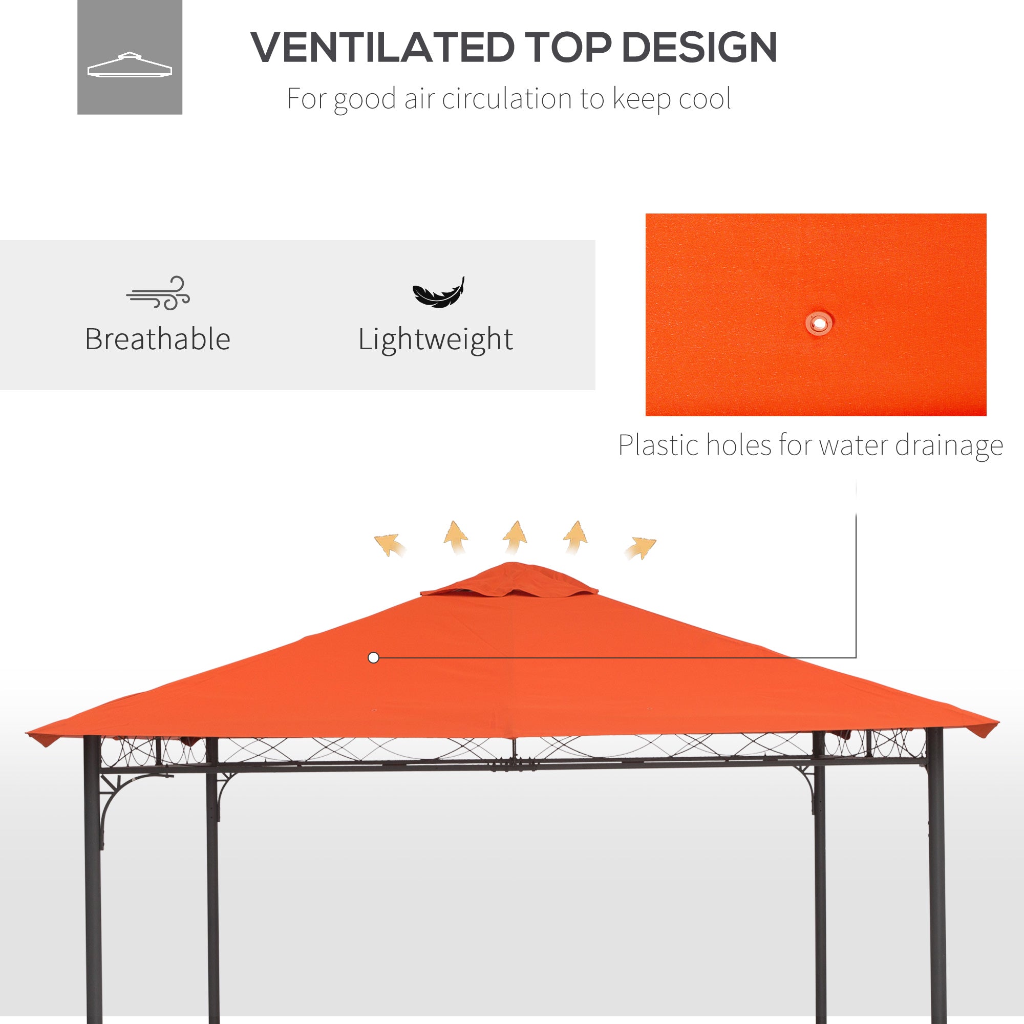 Outsunny 9.8' x 9.7' Square Gazebo Canopy Replacement UV Protected Top Cover Sun Shade Orange