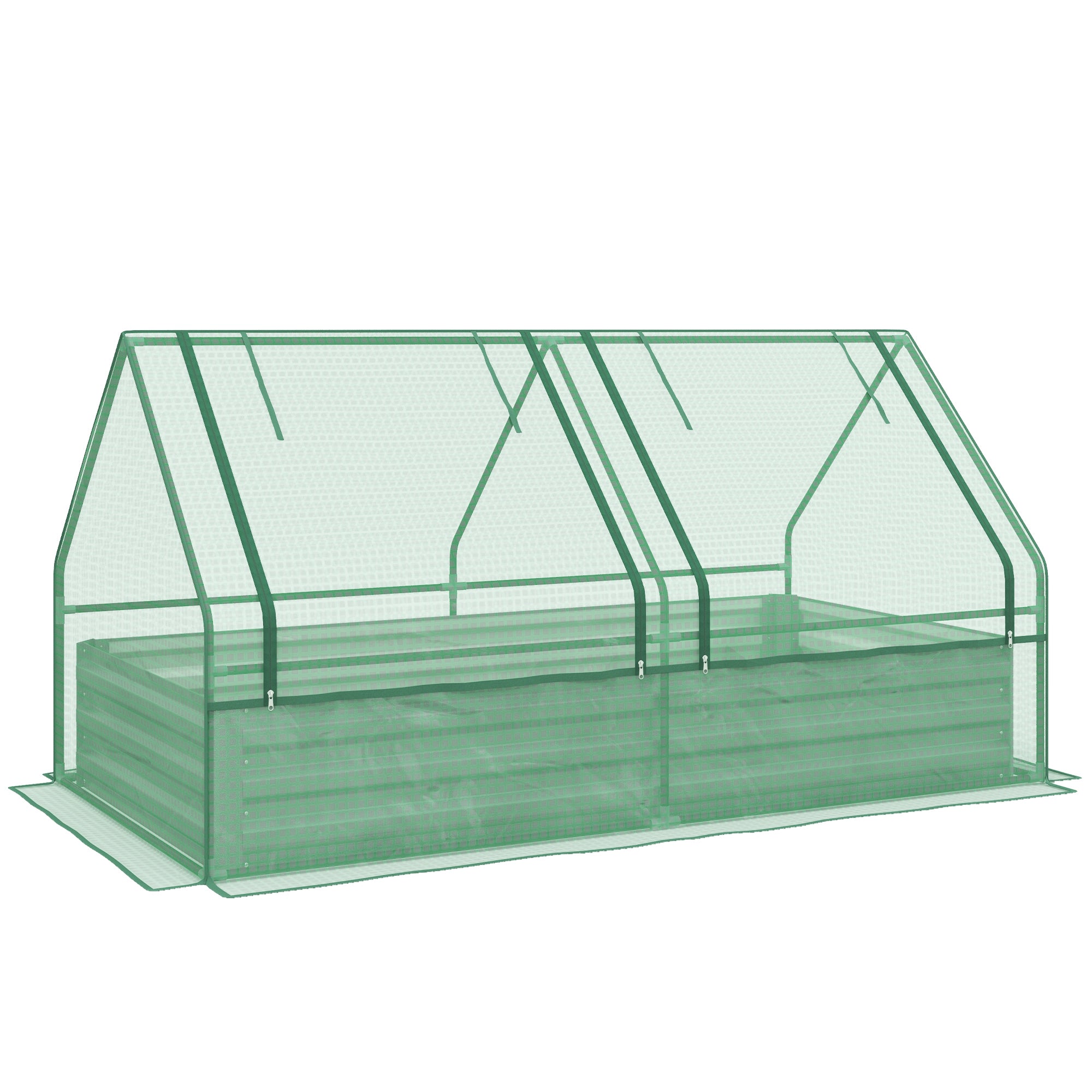 Outsunny 6' x 3' Metal Planter Box with 2 Roll-Up Windows, Raised Garden Bed with Mini Greenhouse for Herbs, Vegetables, Green and Silver