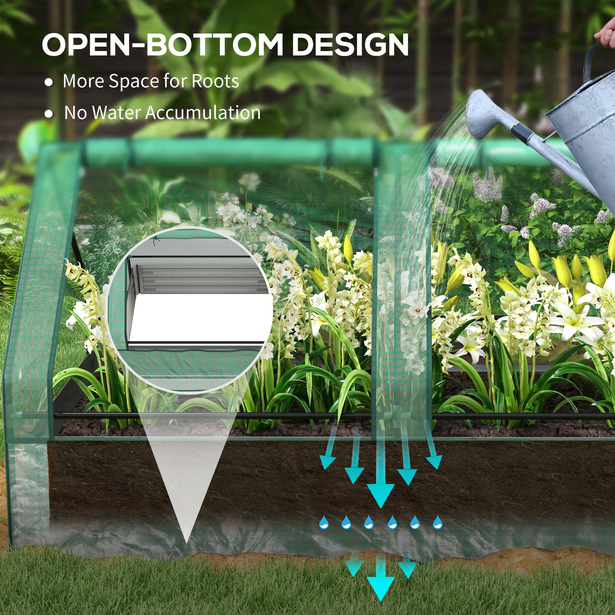 Outsunny 6' x 3' Metal Planter Box with 2 Roll-Up Windows, Raised Garden Bed with Mini Greenhouse for Herbs, Vegetables, Green and Silver