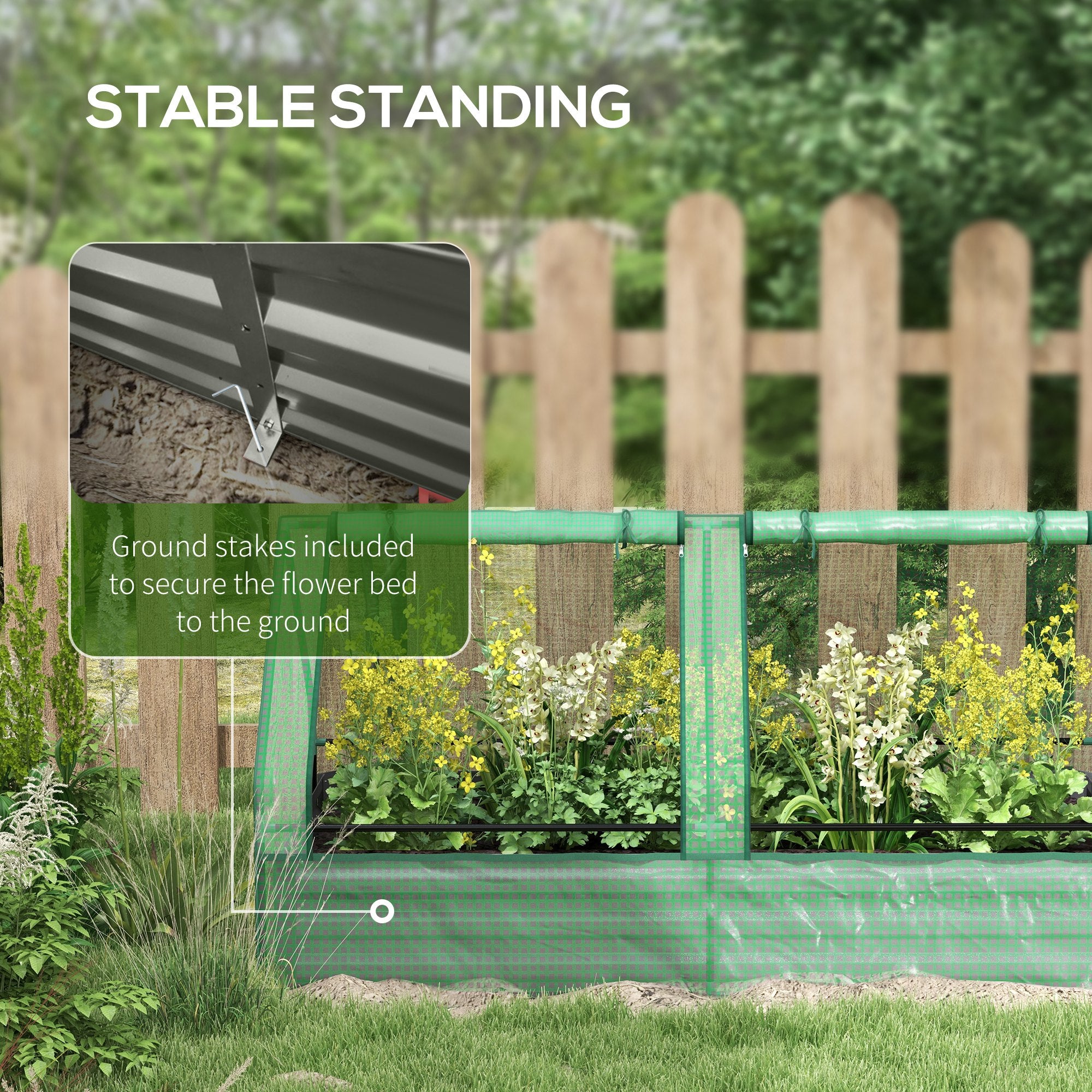 Outsunny 6' x 3' Metal Planter Box with 2 Roll-Up Windows, Raised Garden Bed with Mini Greenhouse for Herbs, Vegetables, Green and Silver