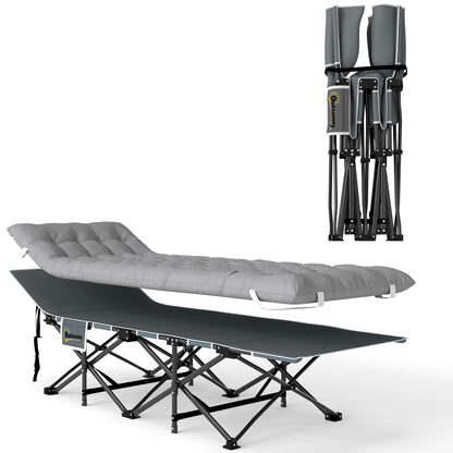 Outsunny Camping Cot for Adults with Mattress, 25.6" Wide Folding Bed with Carry Bag, Storage Pocket, Non-Slip Feet for Outdoor Travel Home Office, Max Load 330 LBS, Light Grey