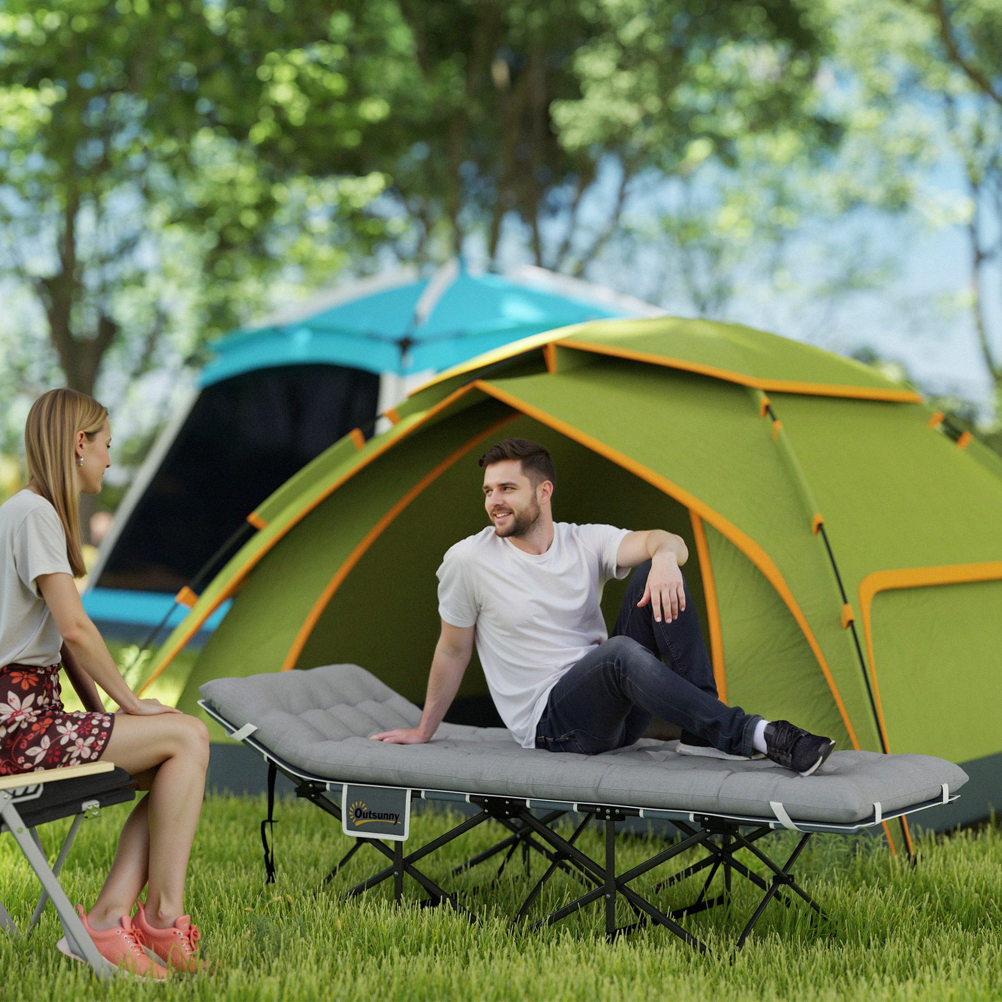 Outsunny Camping Cot for Adults with Mattress, 25.6