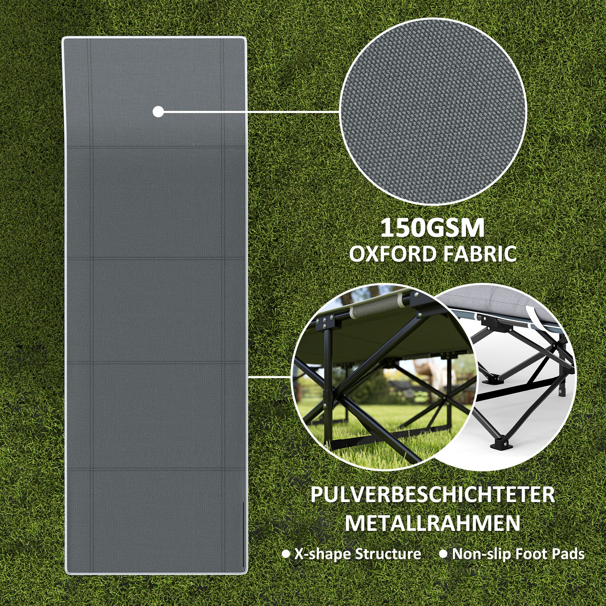 Outsunny Camping Cot for Adults with Mattress, 25.6" Wide Folding Bed with Carry Bag, Storage Pocket, Non-Slip Feet for Outdoor Travel Home Office, Max Load 330 LBS, Light Grey
