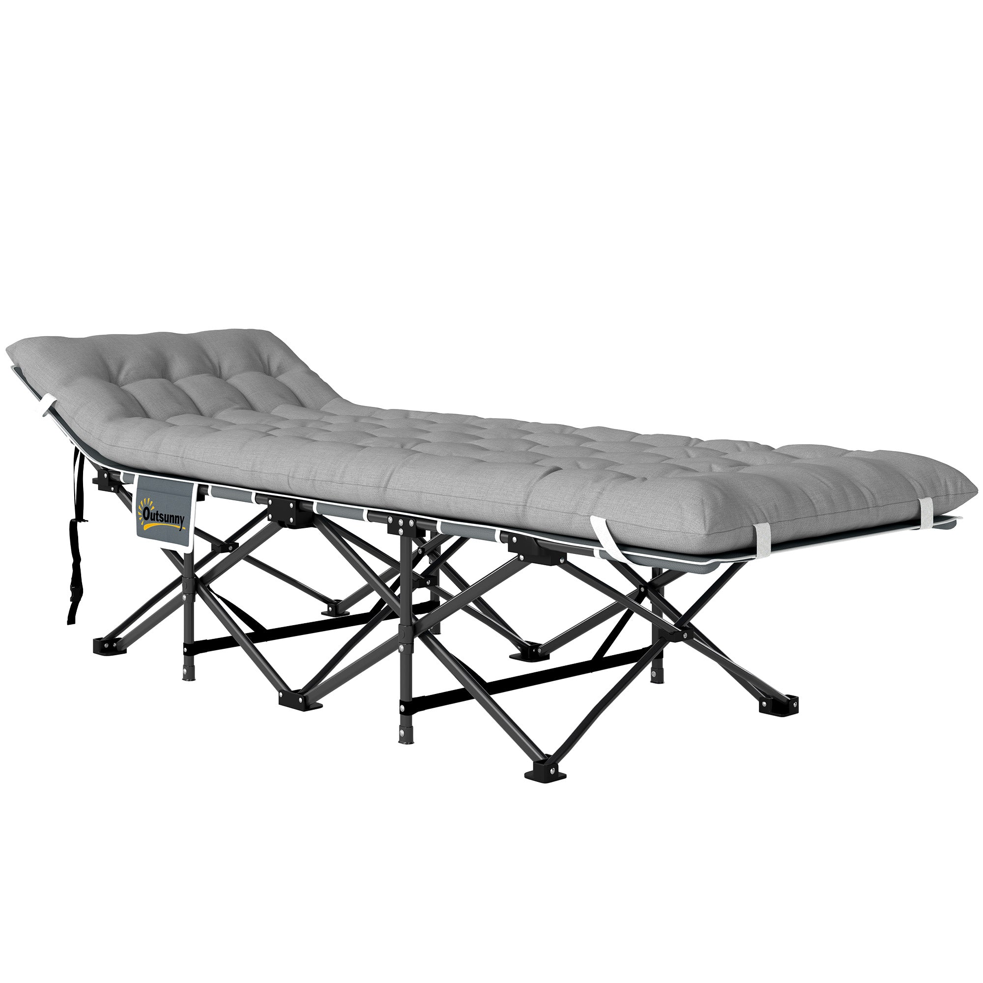 Outsunny Camping Cot for Adults with Mattress, 25.6" Wide Folding Bed with Carry Bag, Storage Pocket, Non-Slip Feet for Outdoor Travel Home Office, Max Load 330 LBS, Light Grey