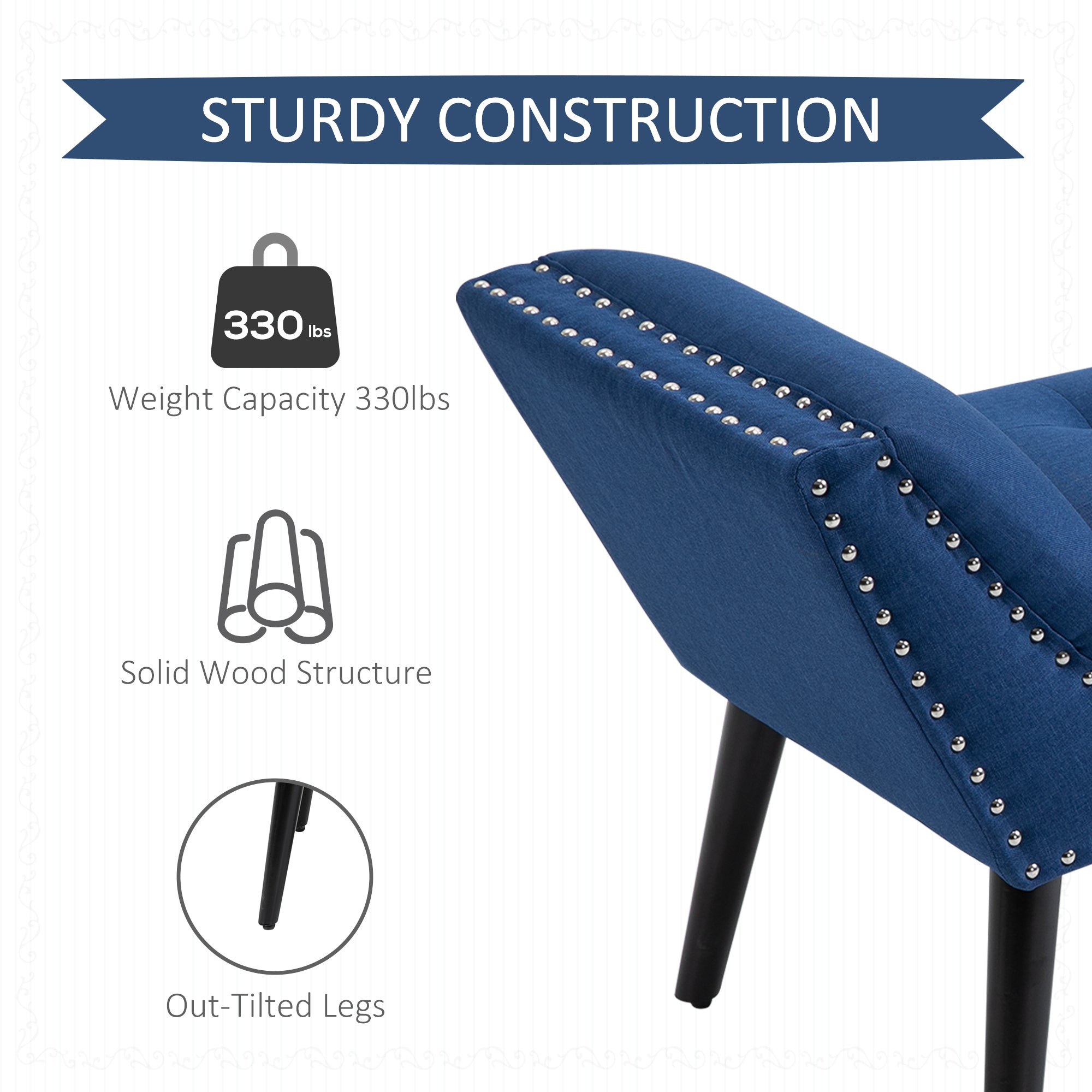 HOMCOM Button Tufted End of Bed Bench, Linen Fabric Upholstered Bedroom Bench, Entryway Bench with Arms and Nailhead Trim for Living Room, Hallway, Blue