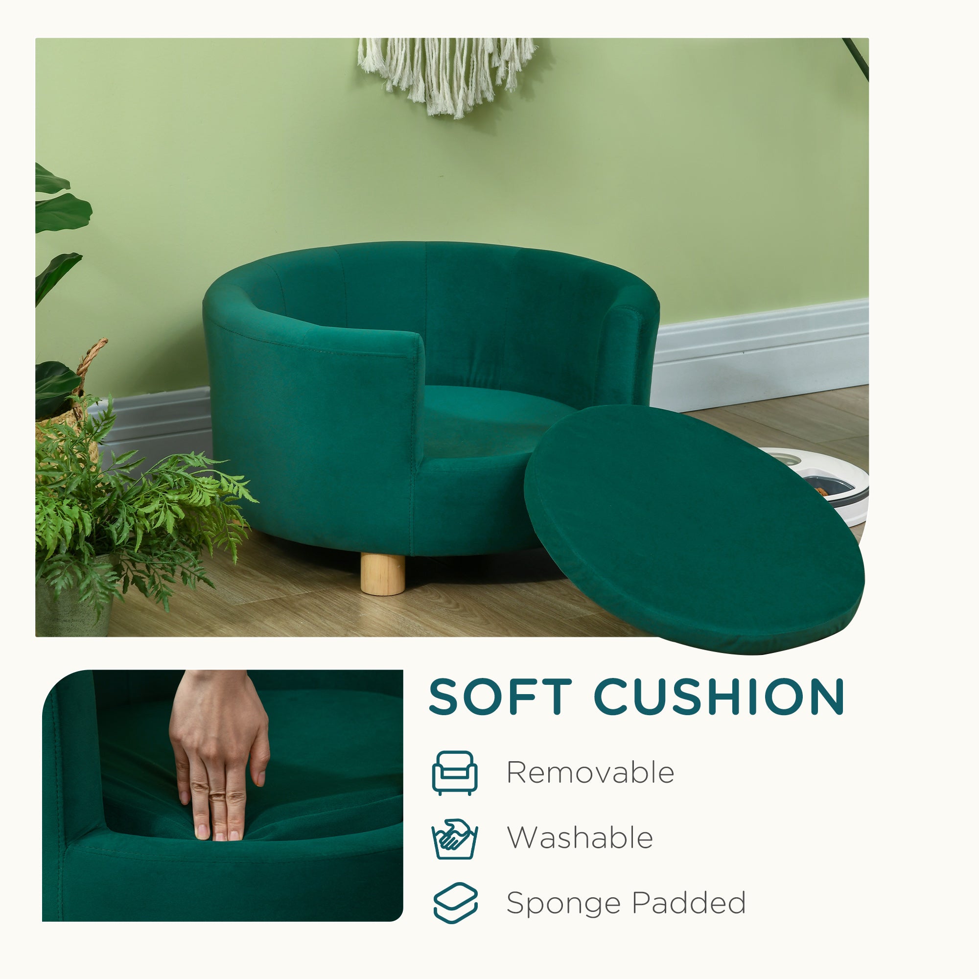 PawHut Modern Nest Shape Pet Sofa for Cat or Miniature Dog with Loop Wrapped Backrest and Soft Cushion, Green