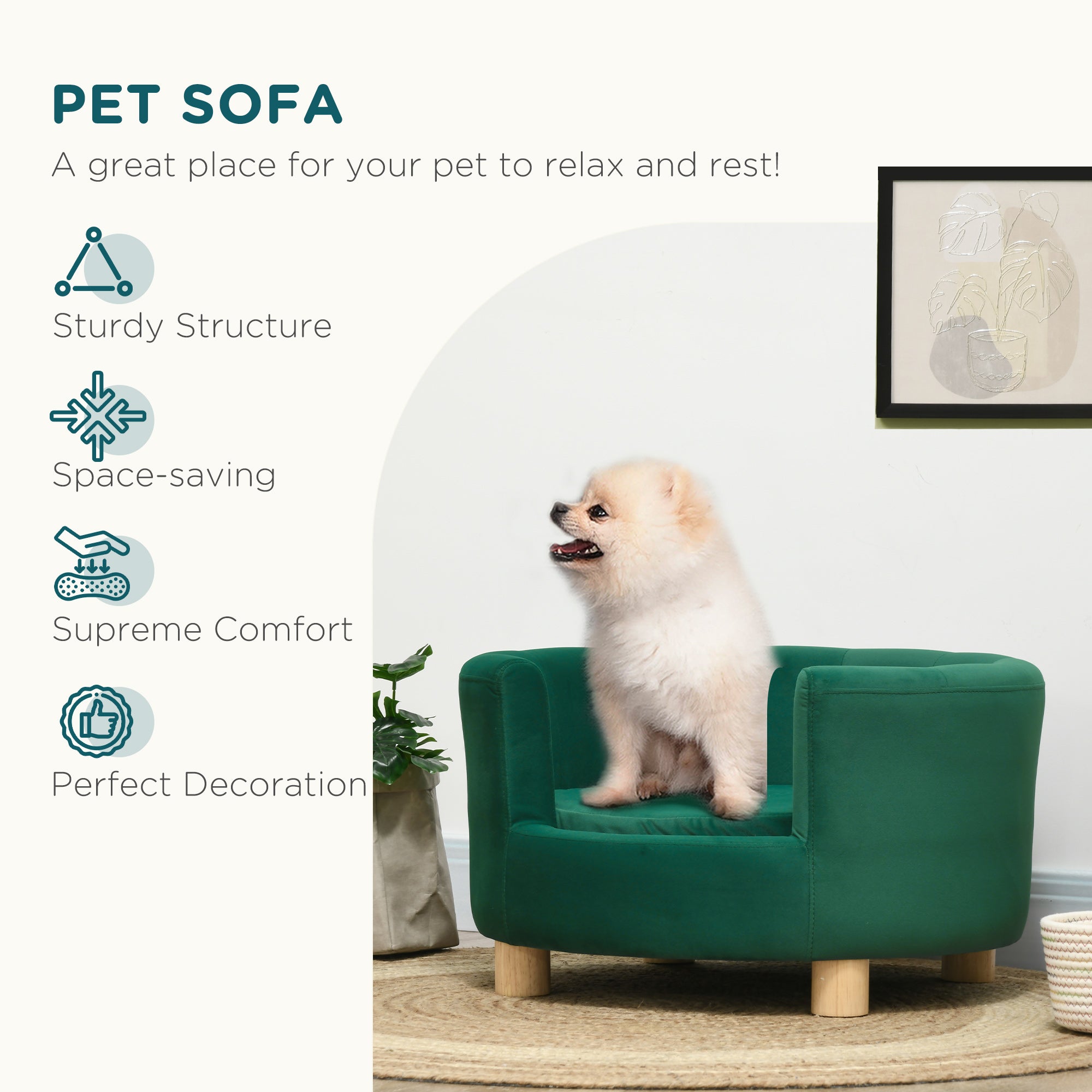 PawHut Modern Nest Shape Pet Sofa for Cat or Miniature Dog with Loop Wrapped Backrest and Soft Cushion, Green
