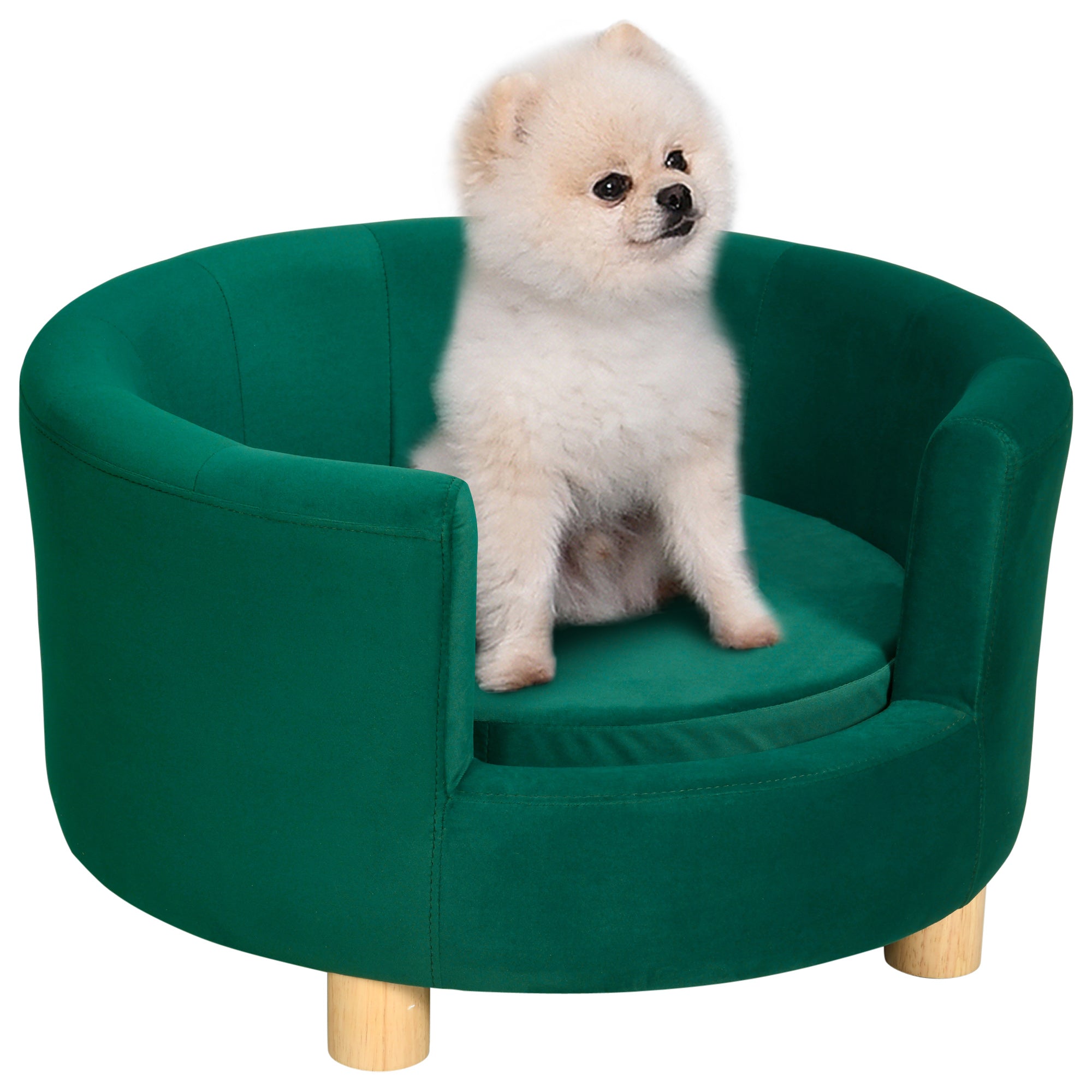 PawHut Modern Nest Shape Pet Sofa for Cat or Miniature Dog with Loop Wrapped Backrest and Soft Cushion, Green