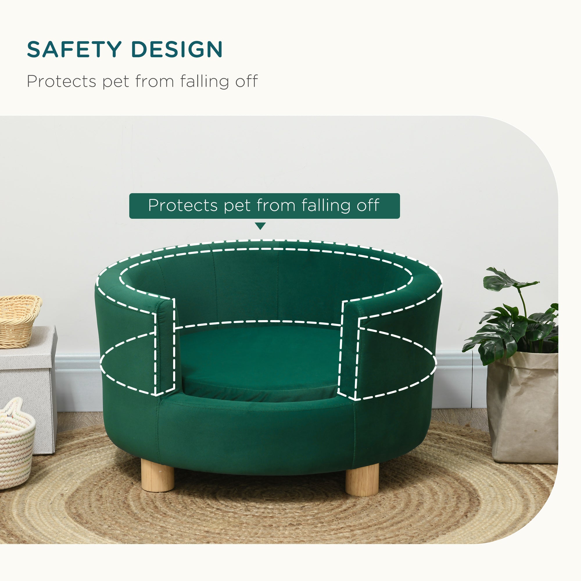 PawHut Modern Nest Shape Pet Sofa for Cat or Miniature Dog with Loop Wrapped Backrest and Soft Cushion, Green