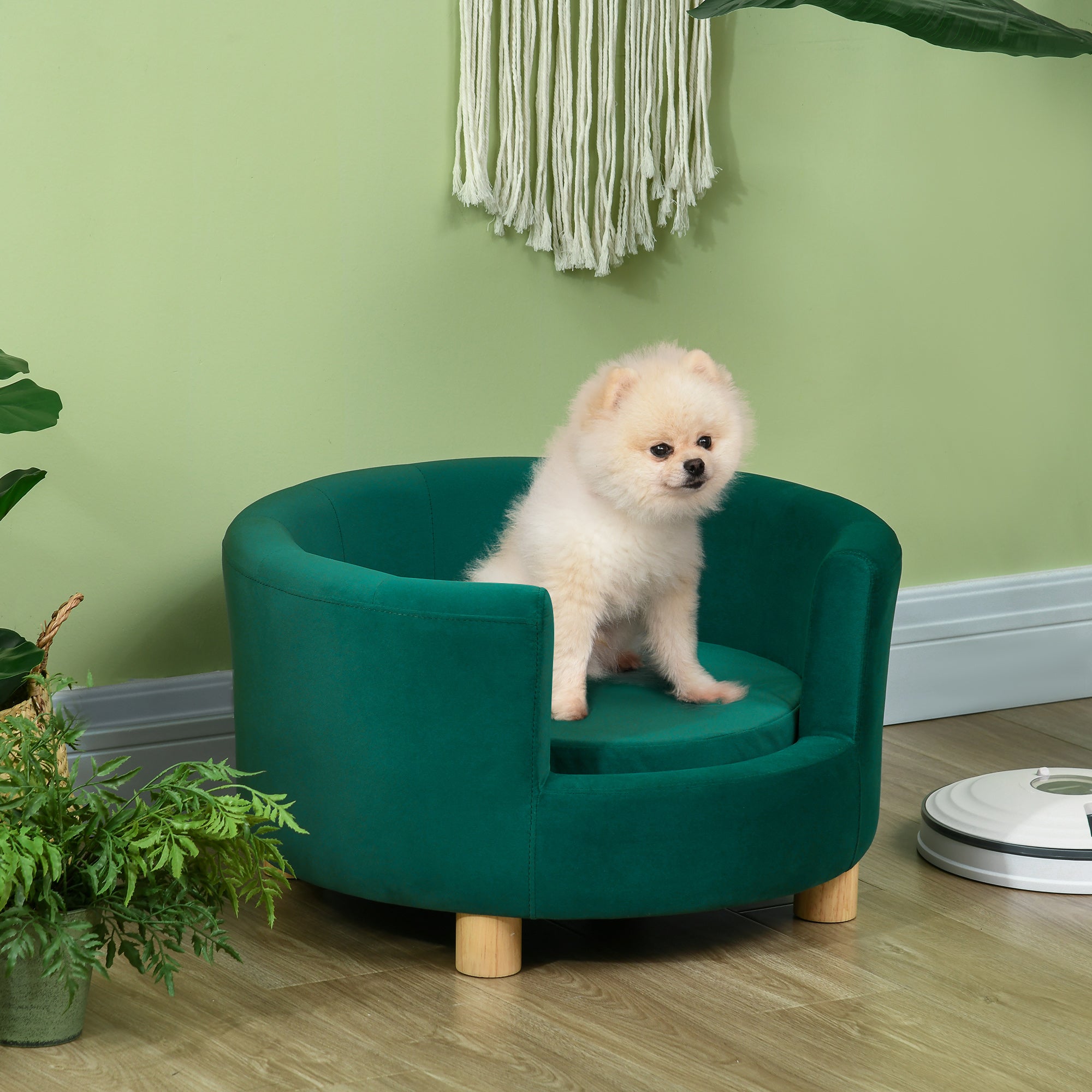 PawHut Modern Nest Shape Pet Sofa for Cat or Miniature Dog with Loop Wrapped Backrest and Soft Cushion, Green