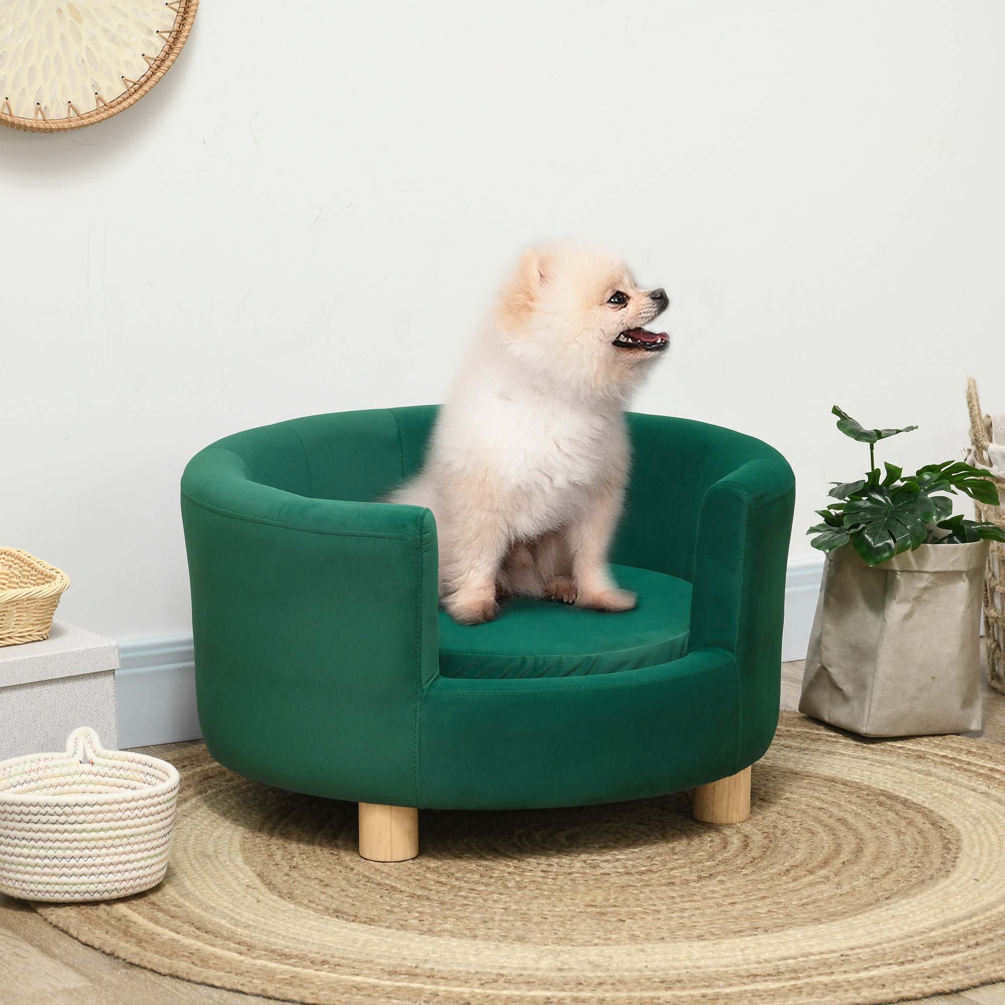 PawHut Modern Nest Shape Pet Sofa for Cat or Miniature Dog with Loop Wrapped Backrest and Soft Cushion, Green