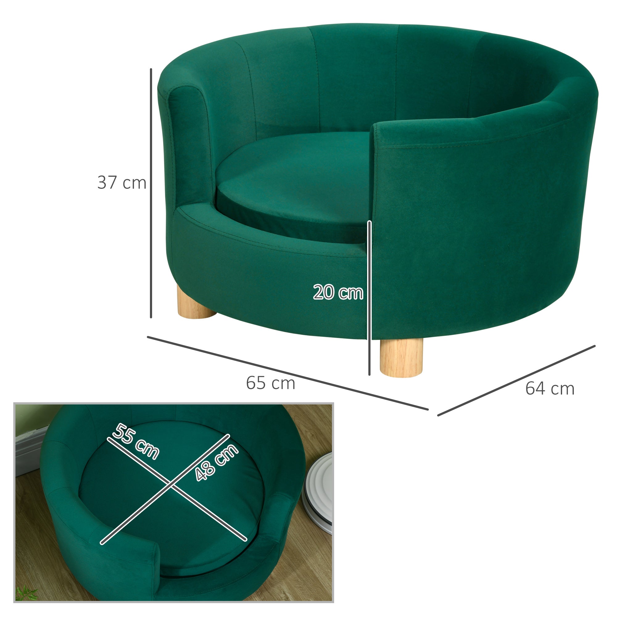 PawHut Modern Nest Shape Pet Sofa for Cat or Miniature Dog with Loop Wrapped Backrest and Soft Cushion, Green