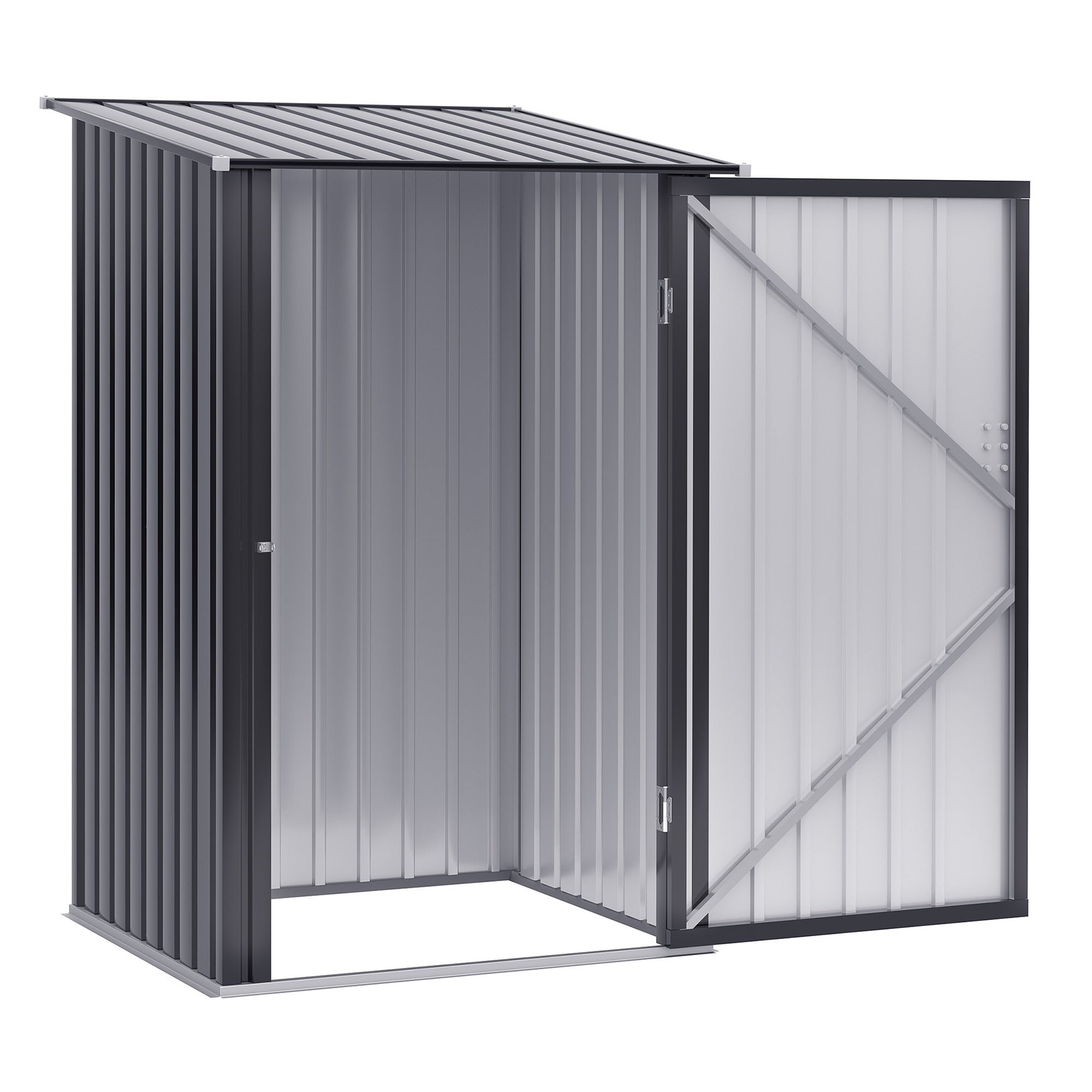 Outsunny 3' x 3' Lean-to Garden Storage Shed, Outdoor Galvanized Steel Tool House with Lockable Door for Patio, Backyard Lawn, Dark Grey