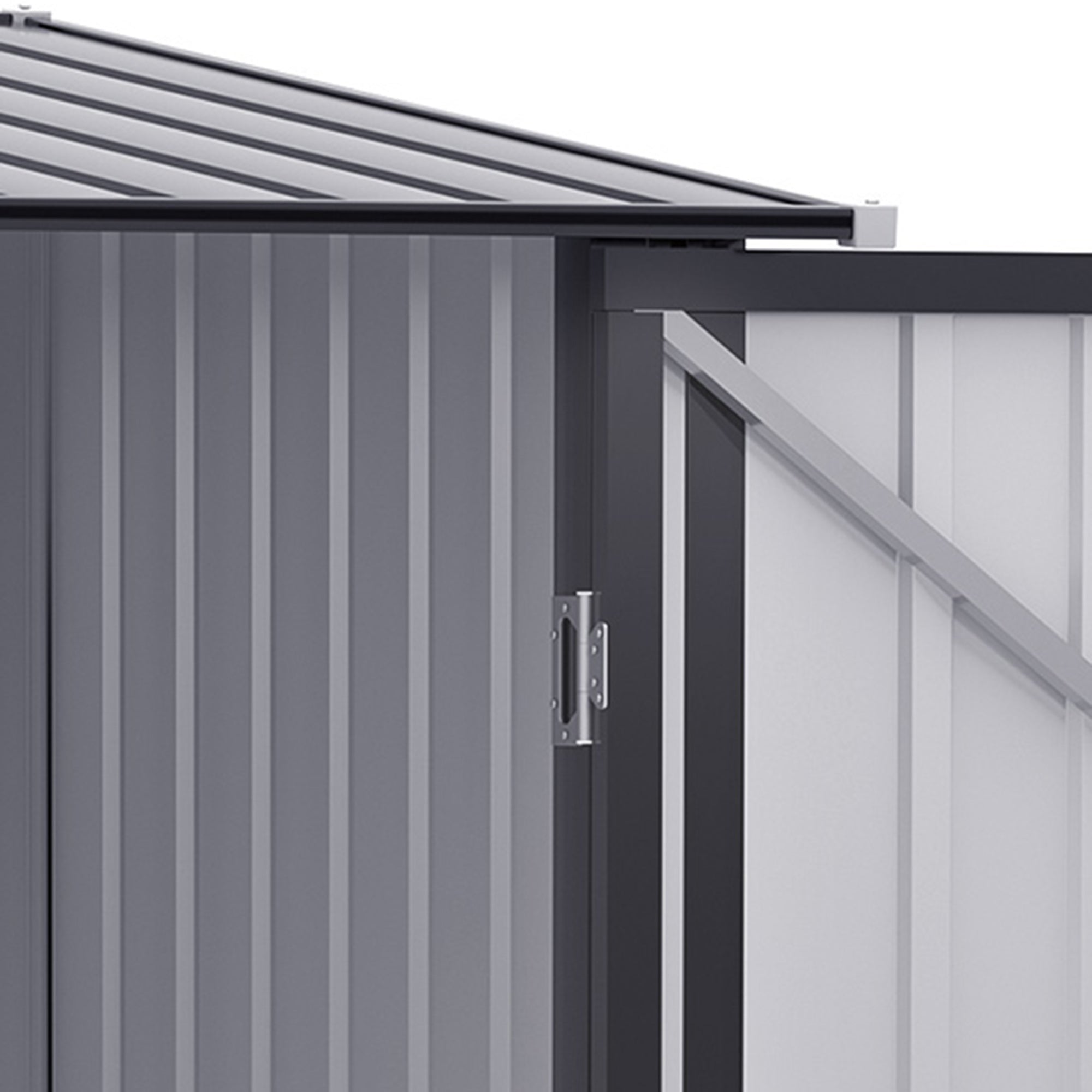 Outsunny 3' x 3' Lean-to Garden Storage Shed, Outdoor Galvanized Steel Tool House with Lockable Door for Patio, Backyard Lawn, Dark Grey