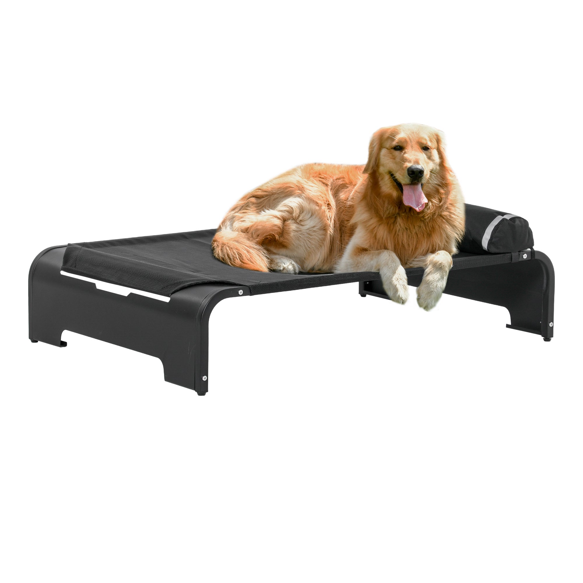 PawHut Elevated Dog Bed w/ Removable Pillow, Raised Pet Bed w/ Steel Frame & Breathable Mesh Fabric for Large Sized Dogs, Black