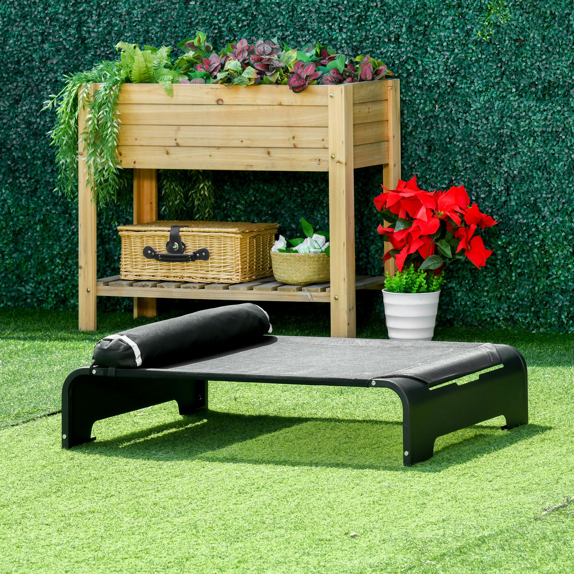 PawHut Elevated Dog Bed w/ Removable Pillow, Raised Pet Bed w/ Steel Frame & Breathable Mesh Fabric for Large Sized Dogs, Black