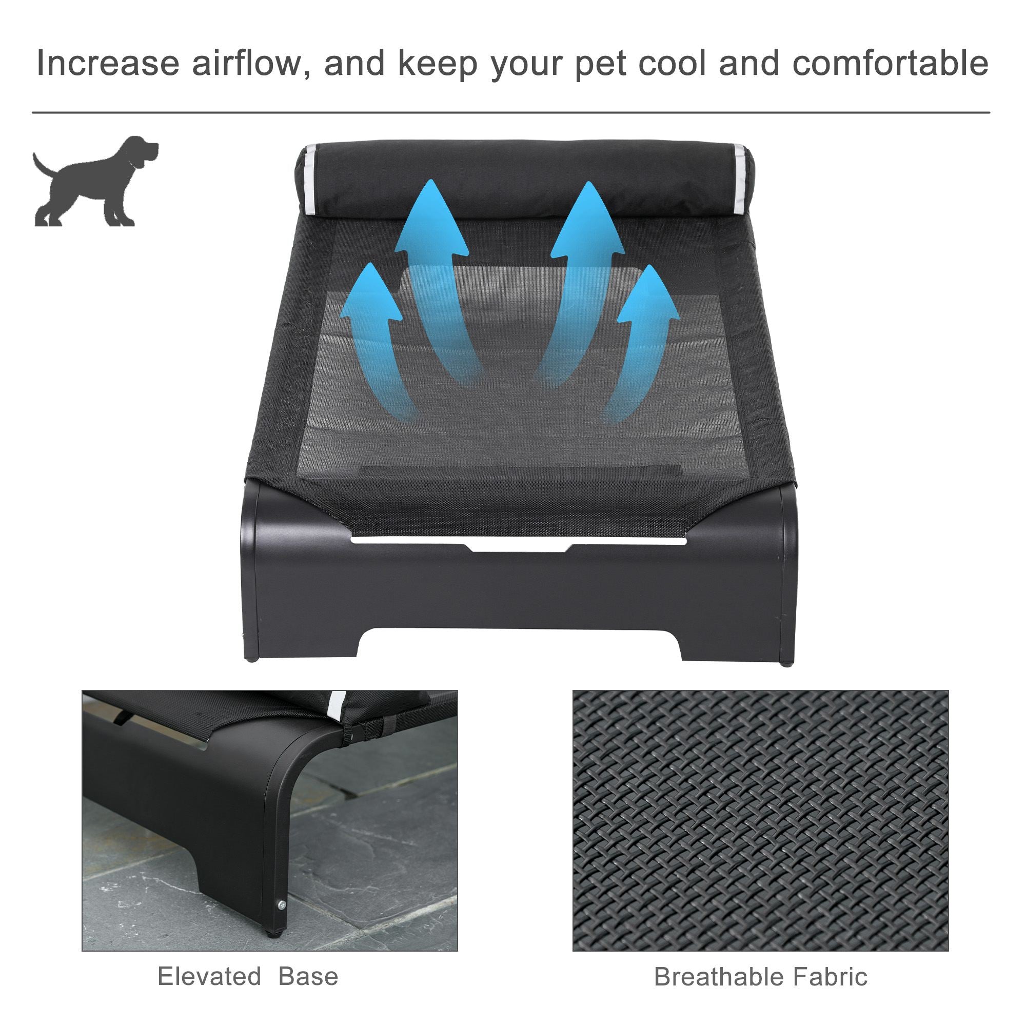 PawHut Elevated Dog Bed w/ Removable Pillow, Raised Pet Bed w/ Steel Frame & Breathable Mesh Fabric for Large Sized Dogs, Black