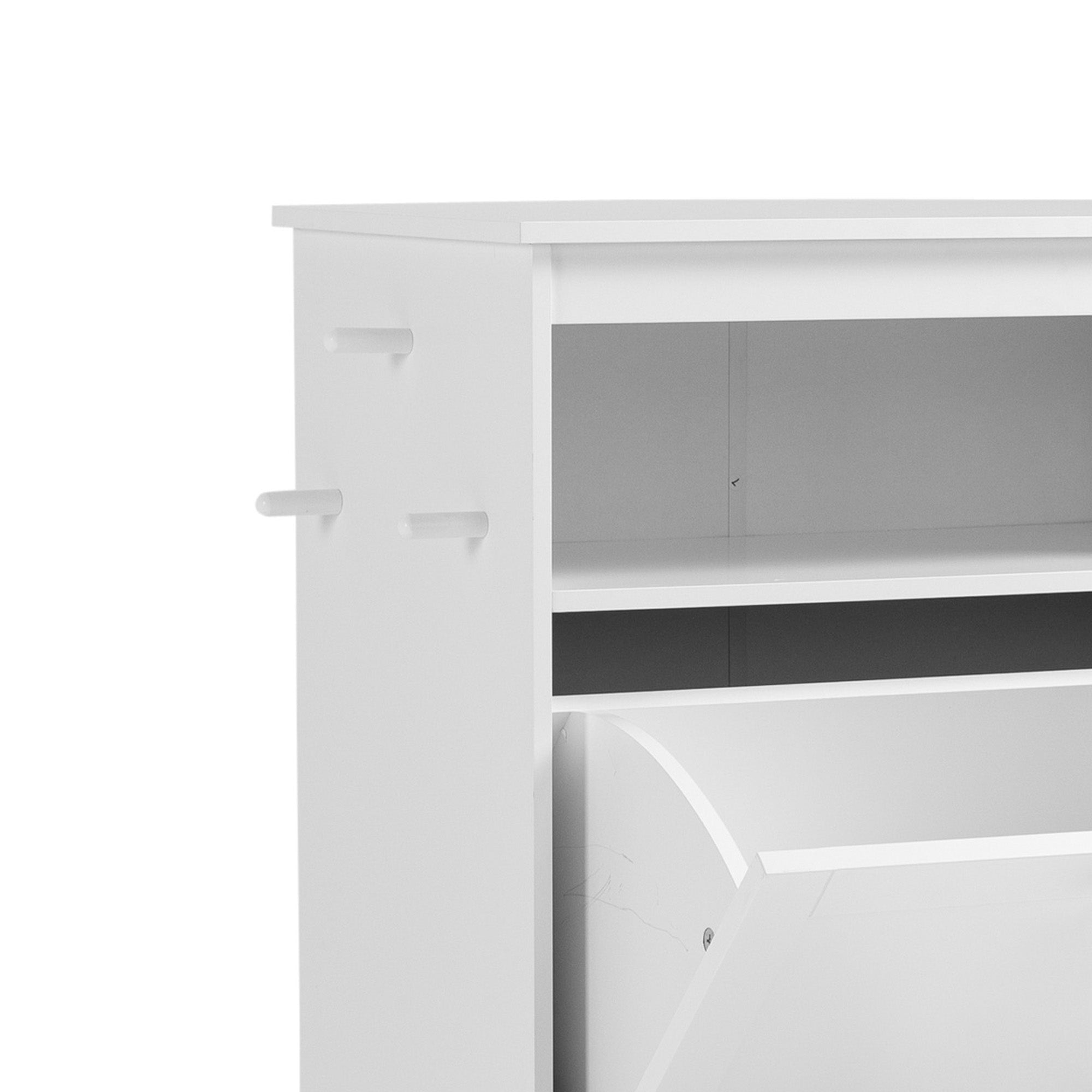 PawHut Dog Feeding Station, Dog Food Storage Pet Feeder Cabinet Container with Dog Raised Bowls and Hanger for Feeding & Watering Supplies, White