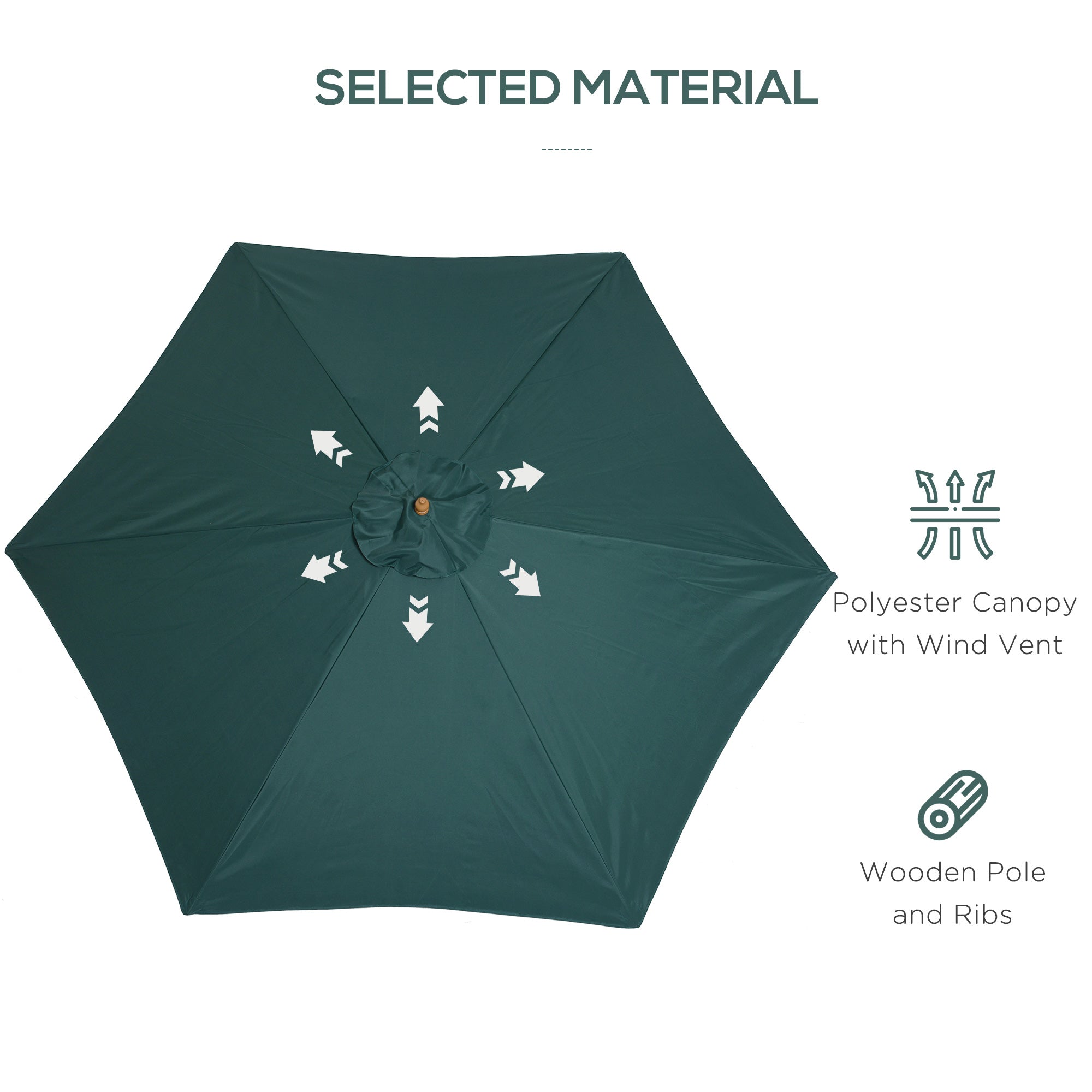 Outsunny ⌀9' x 8' H Patio Umbrella, Market Umbrella with Hardwood Frame and Wind Vent, Outdoor Beach Parasol, Green