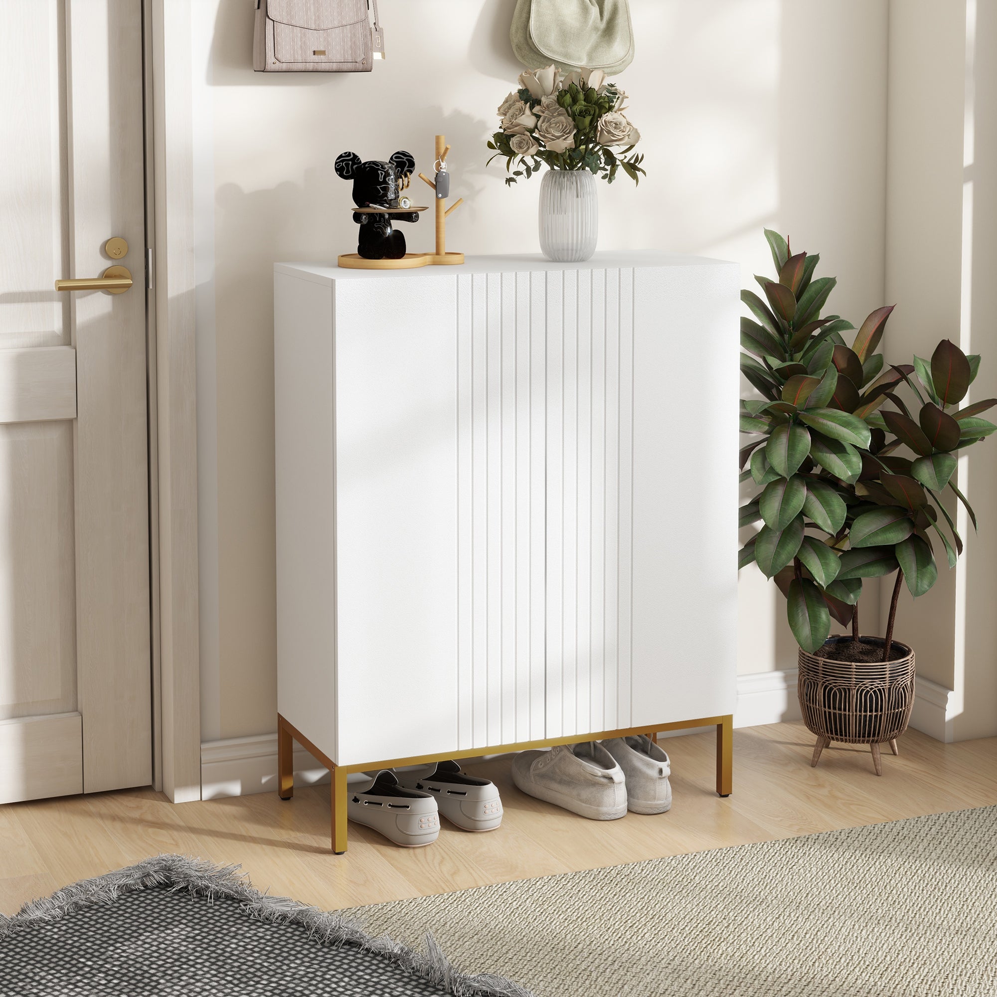 HOMCOM Narrow Shoe Cabinet, Shoe Storage Cabinet with Adjustable Shelves and Soft-Close Hinges, Entryway Shoe Rack Cabinet for 15-20 Pairs of Shoes, White