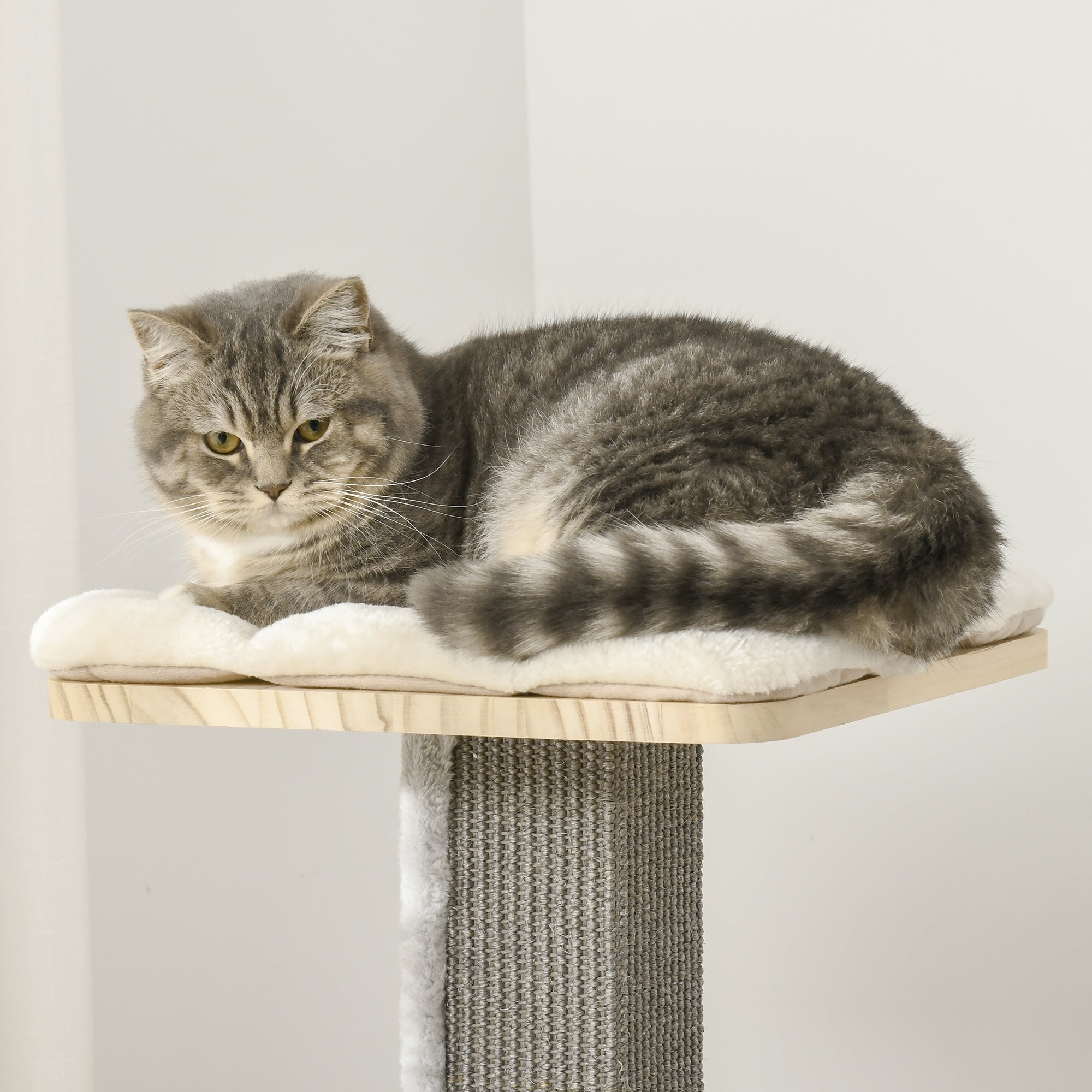 PawHut 49" Cat Tree Kitty Activity Center Wooden Cat Climbing Toy Pet Furniture with Cat Condo Cat Roller Ladder Cushions Sisal Scratching Post Pad, Natural