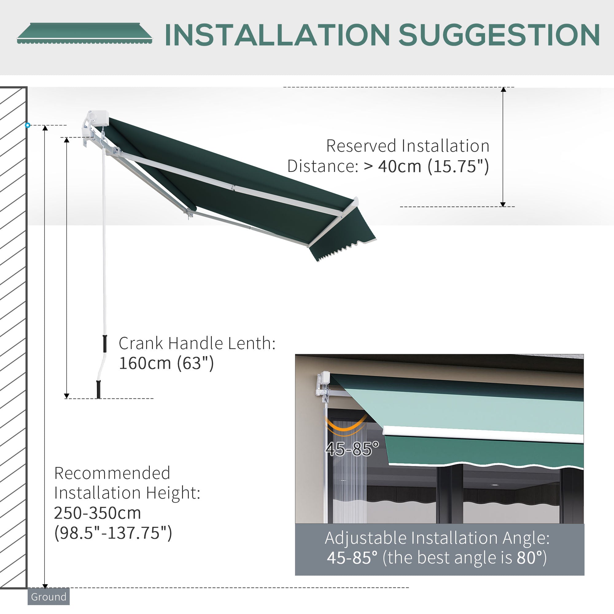 Outsunny 8' x 7' Retractable Awning, Patio Awnings, Sunshade Shelter with 280 g/m² UV & Water-Resistant Fabric and Aluminum Frame for Deck, Balcony, Yard, Dark Green